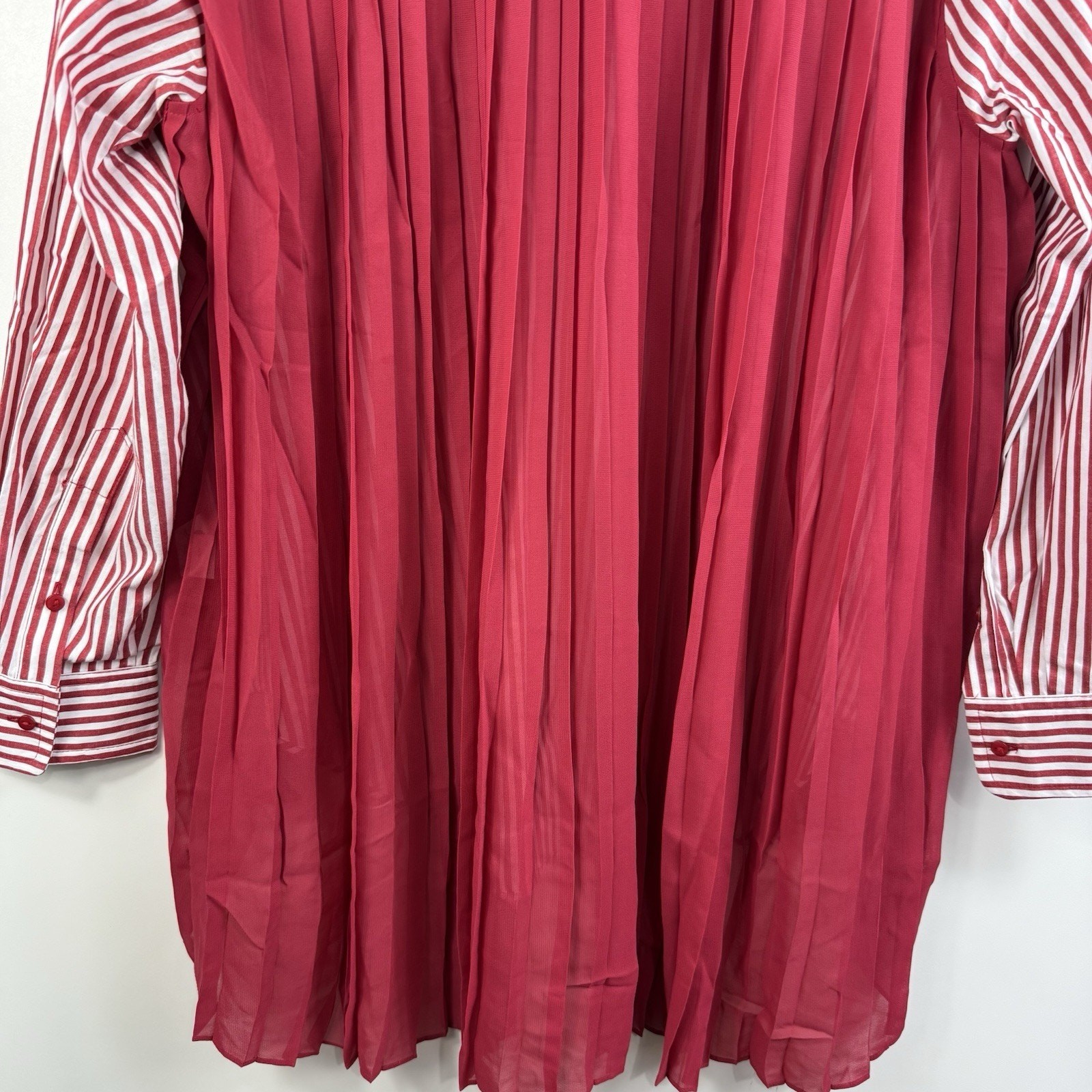 NWOT Striped Pleated Laurie Felt Button Up Tunic Shirt Medium Sheer Preppy