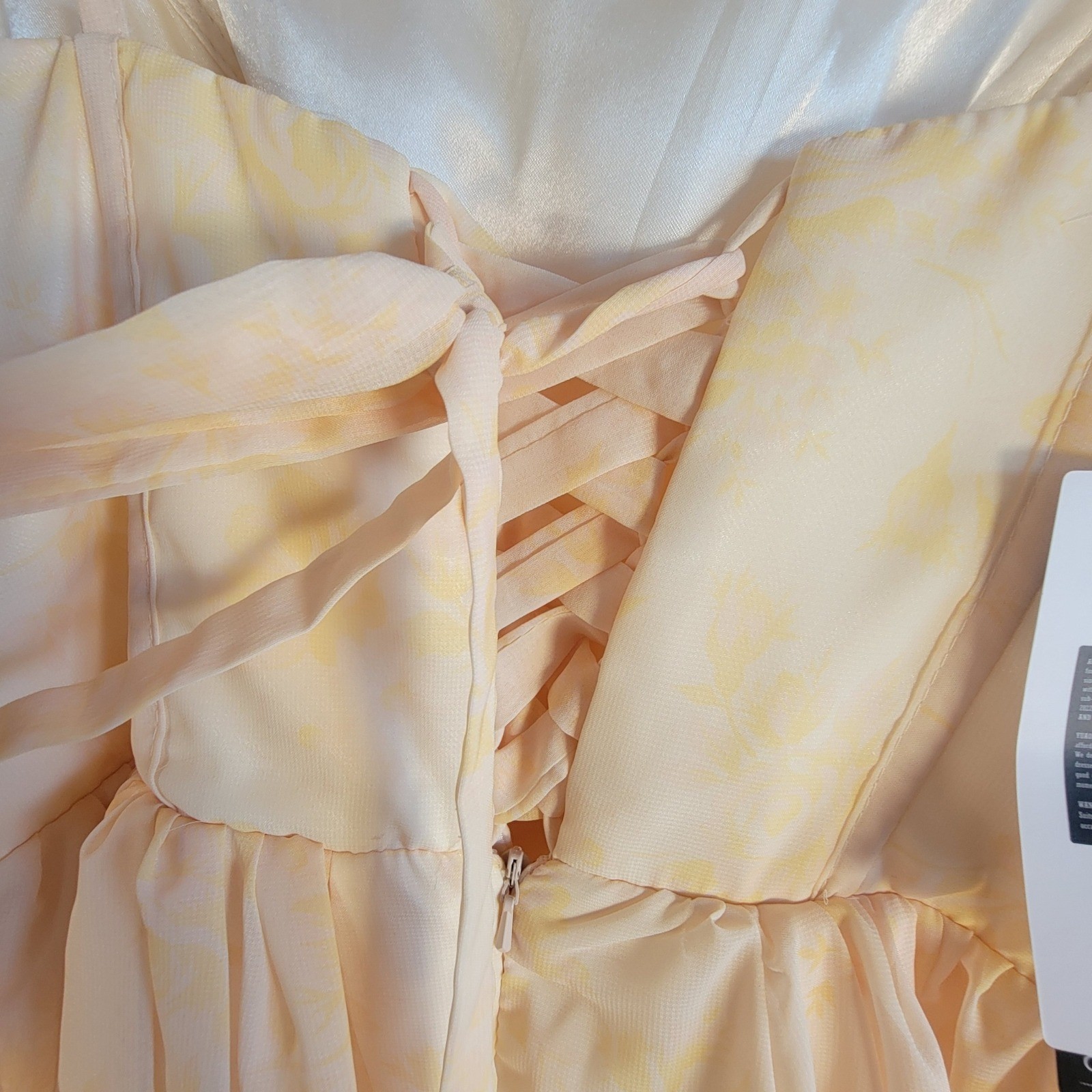 Ao Yan Butter Yellow Tiered Ruffled Maxi Formal Dress Prom Gown NWT Size S
