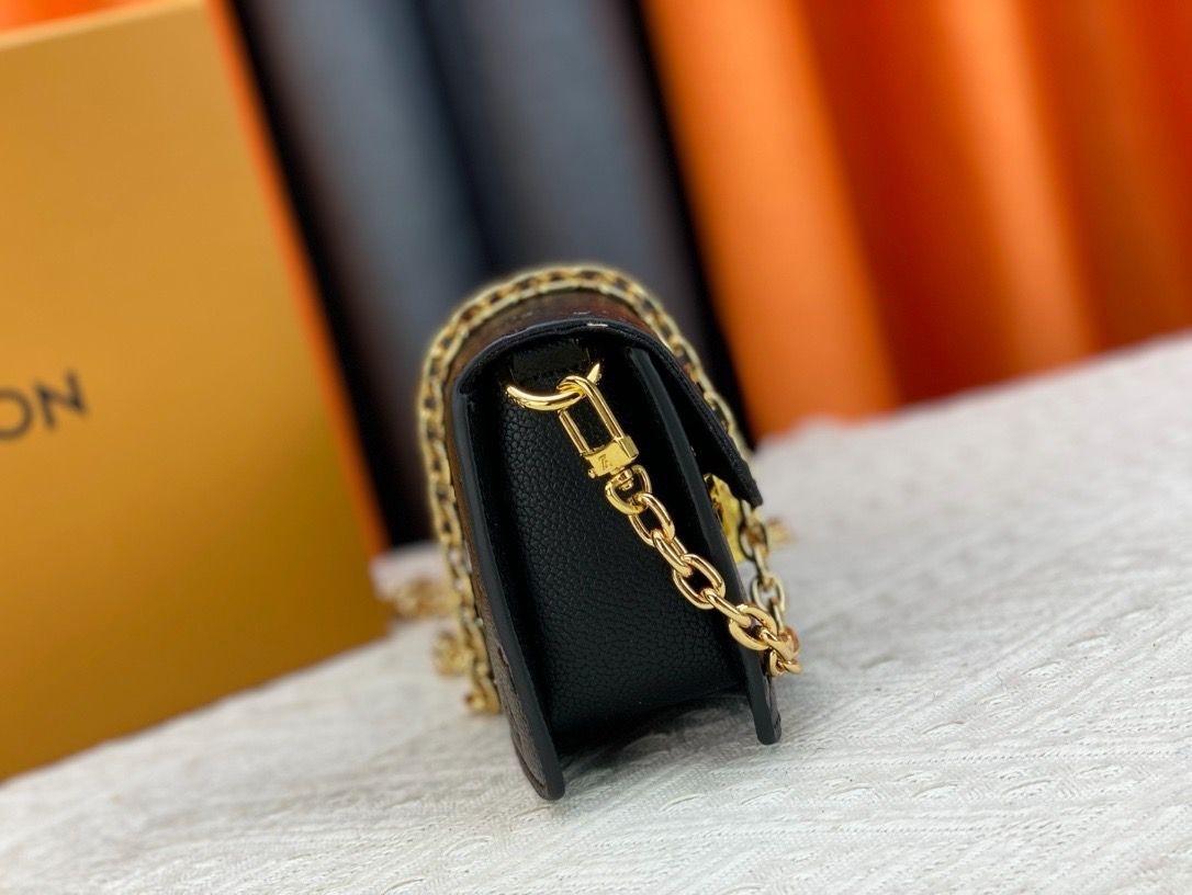 louis vuitton wallet on a chain black with gold accents