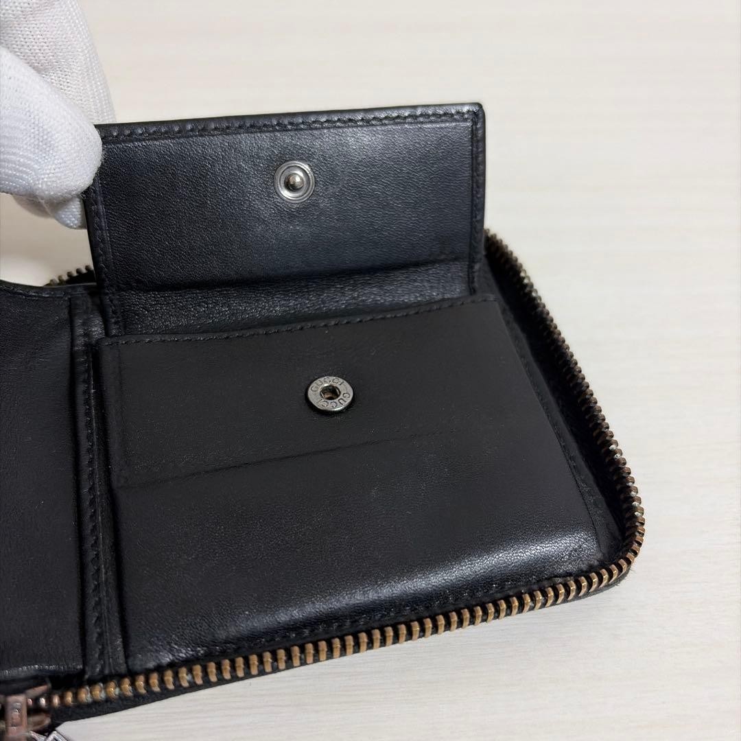 GUCCI Bi fold Mini Wallet Black Leather GG Pattern Embossed