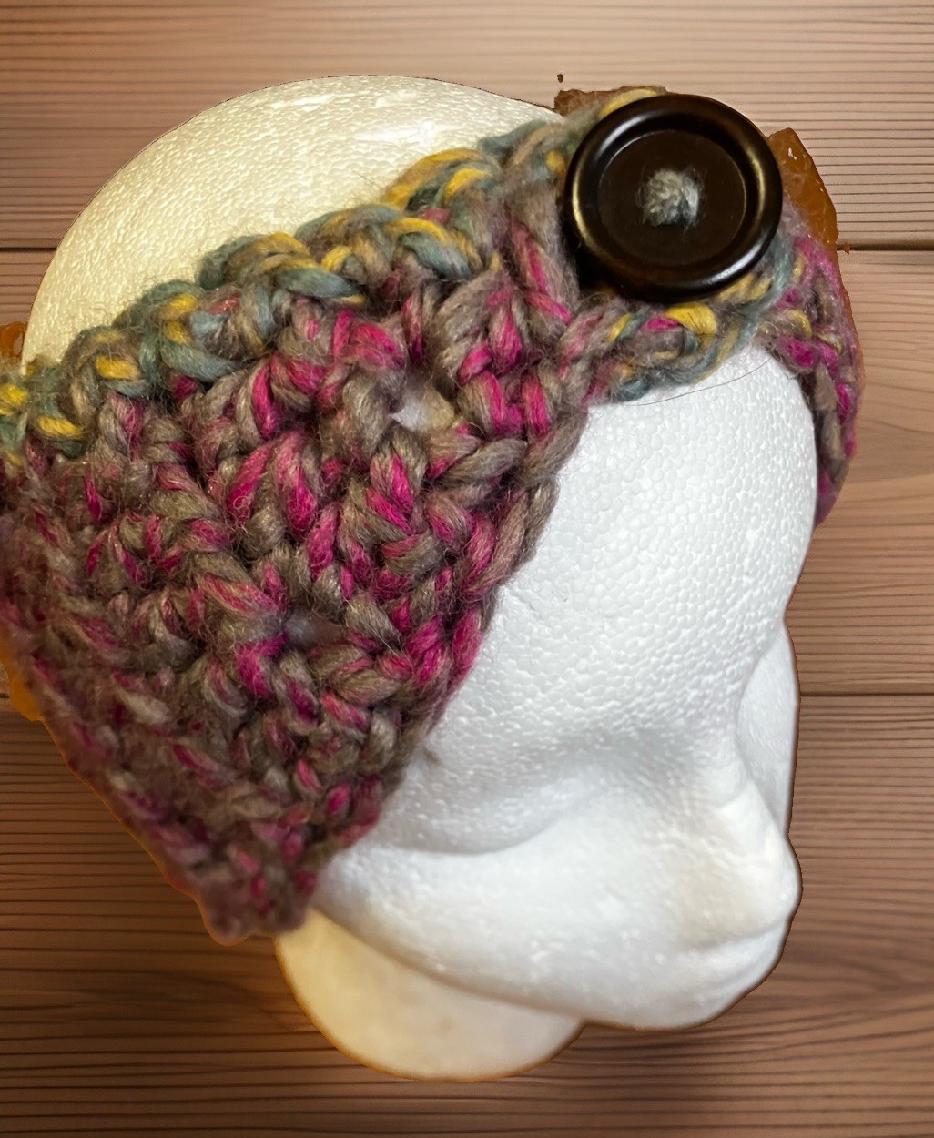Handmade Knit headband Ear warmer wrap Boho Button Accent Multicolored OS