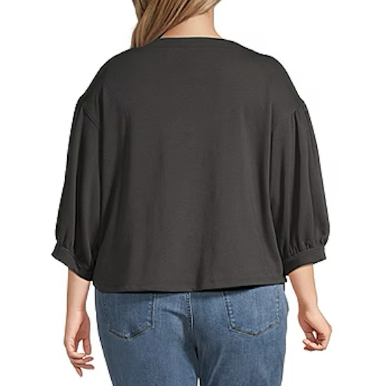 a.n.a Women’s Split Crew Neck 3/4 Sleeve Top Plus Size 3X Pirate Black