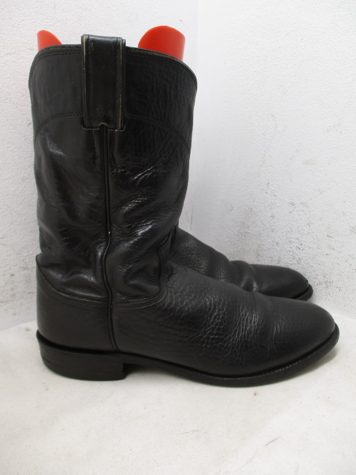 Justin Classic Black Bullhide Leather Roper Style 3187 Cowboy Boots Mens Sz 8 D