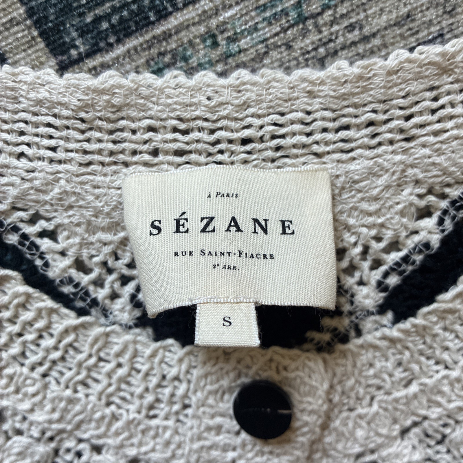 Sezane Ron Top ecru/black crochet sleeveless size S