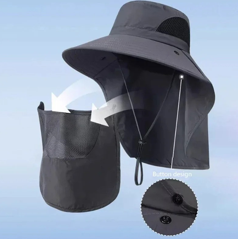 1pc UV Protection Bucket Hat Neck Flap Fishing Hiking Sun Cap Unisex – NEW