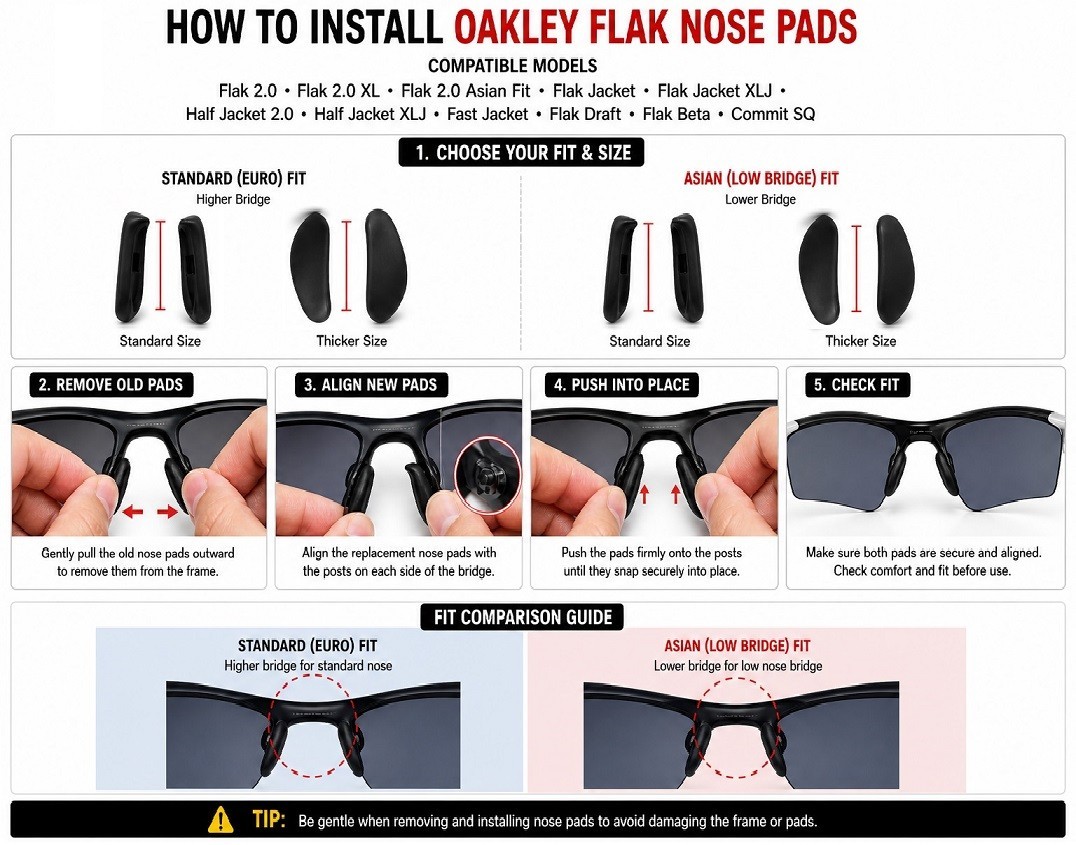 12 Pcs 6 Sets Nose Pad Nose Piece For-Oakley Flak 2.0 Sunglasses Black