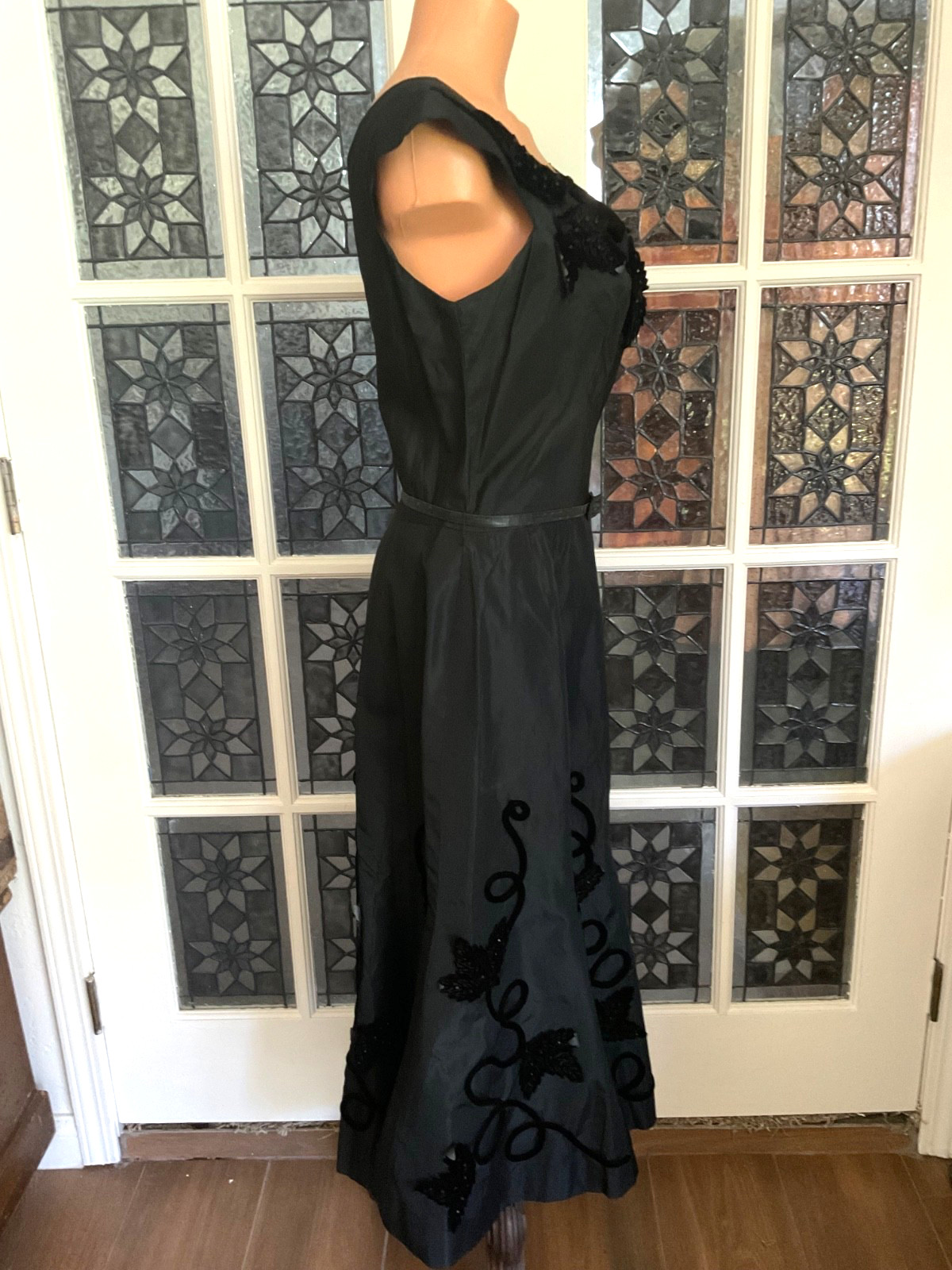 Vtg. Black Satin Taffeta Dress Whimsigoth Dark Fairycore Gothic Henry A Conder
