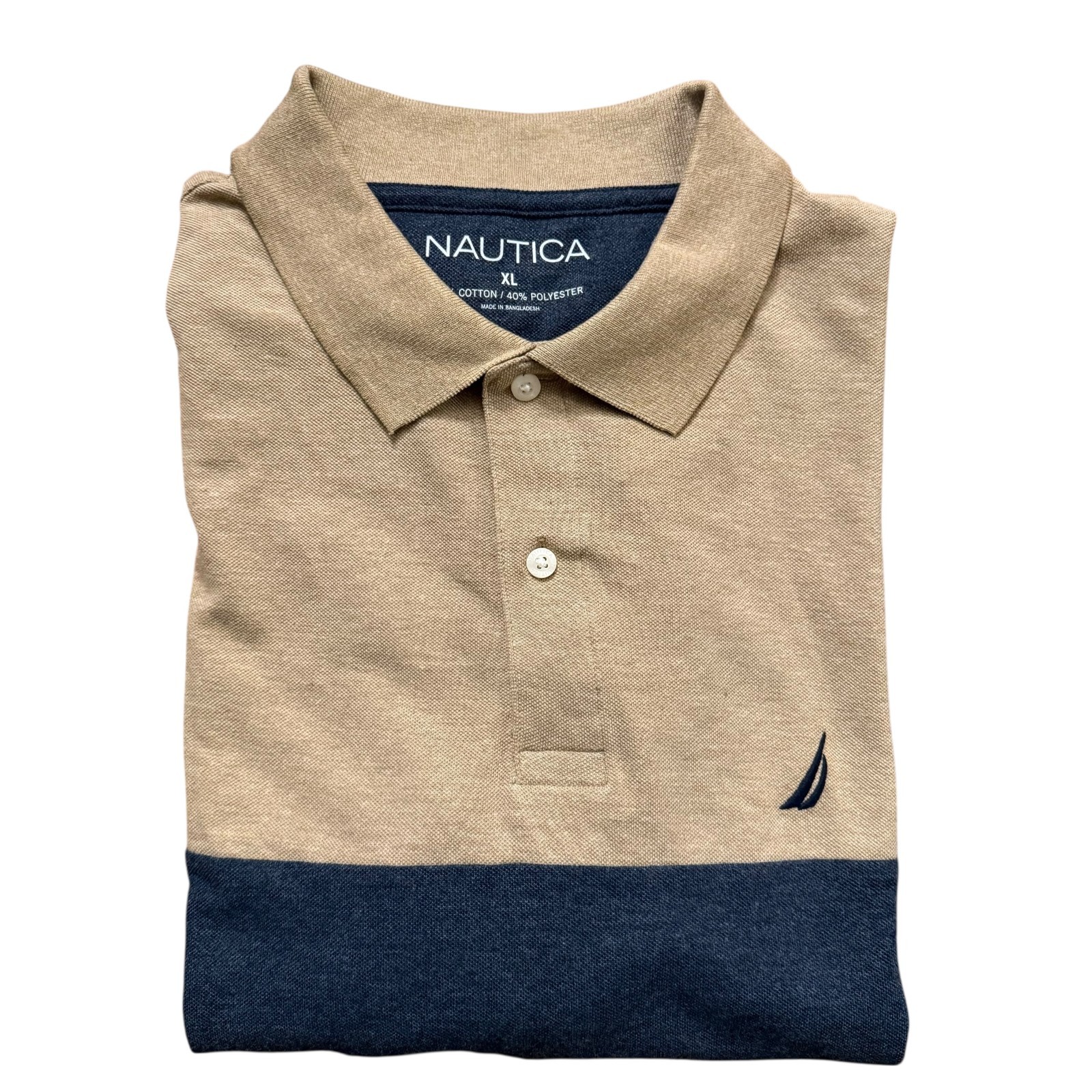 NWT Nautica Men’s Classic Fit Colorblock Cotton Blend Mesh Long Sleeve Polo NEW