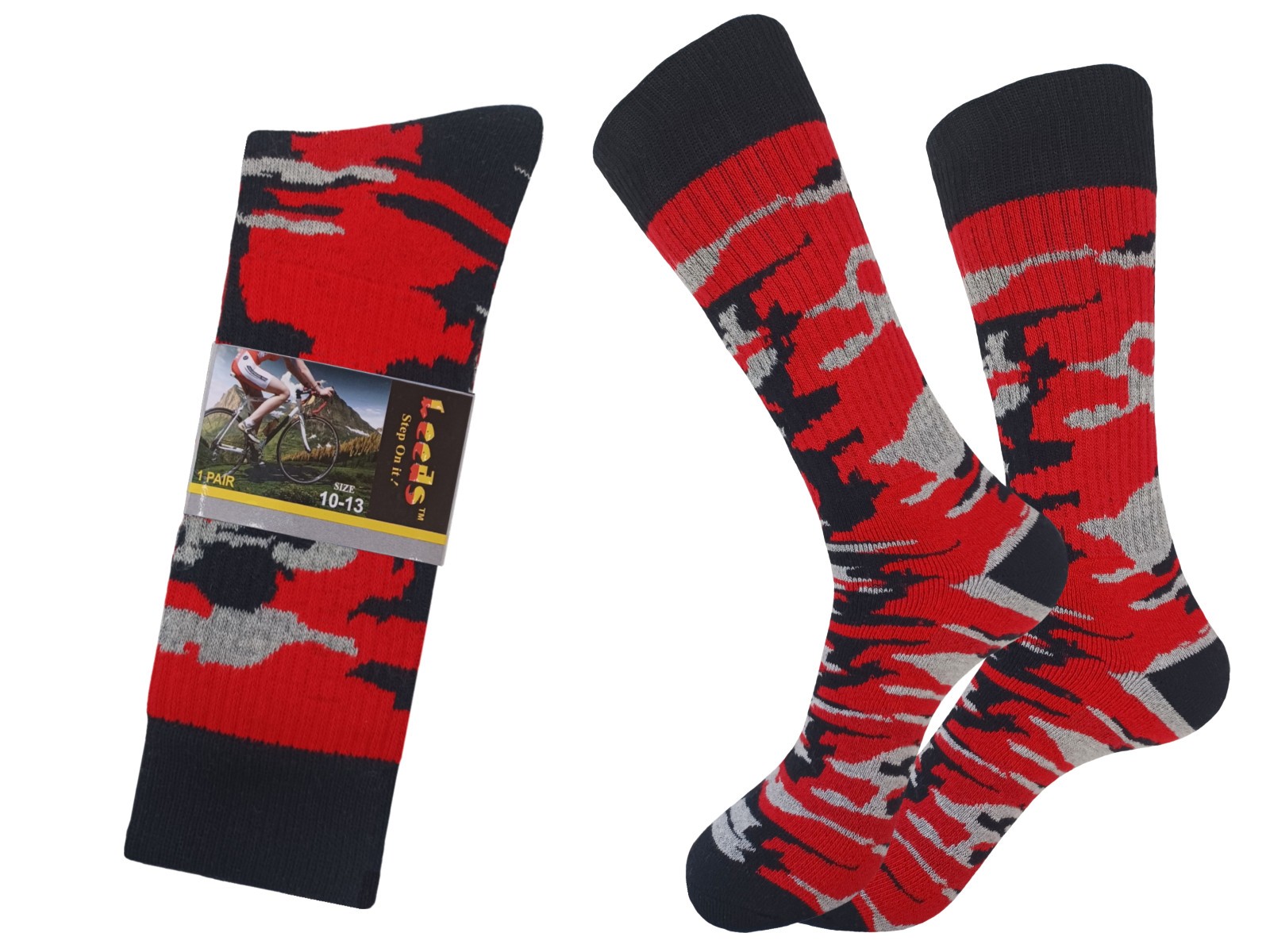 6-1 Pair COTTON CAMOUFLAGE CREW ARMY SOCKS SIZE 10-13 TRUE TO SIZE HIKING SOCKS