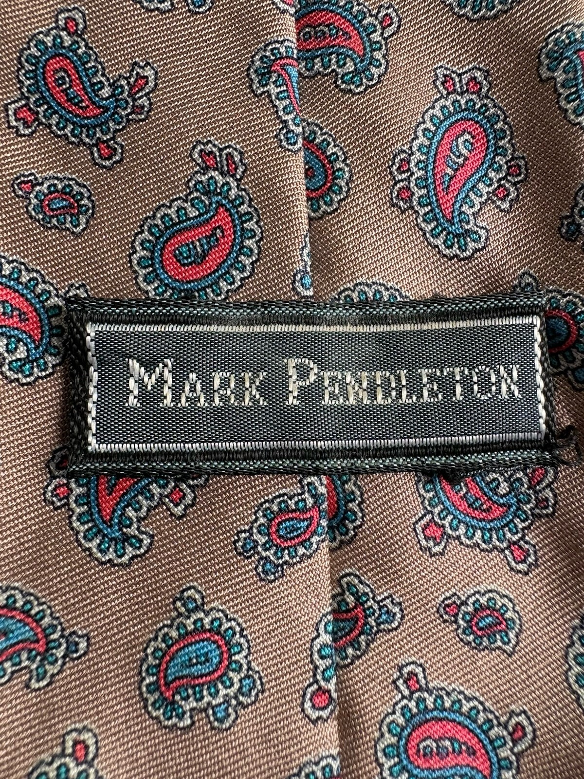VTG Mark Pendleton Necktie Silk Paisley Taupe Multicolor Made In Italy 3.25 X 58