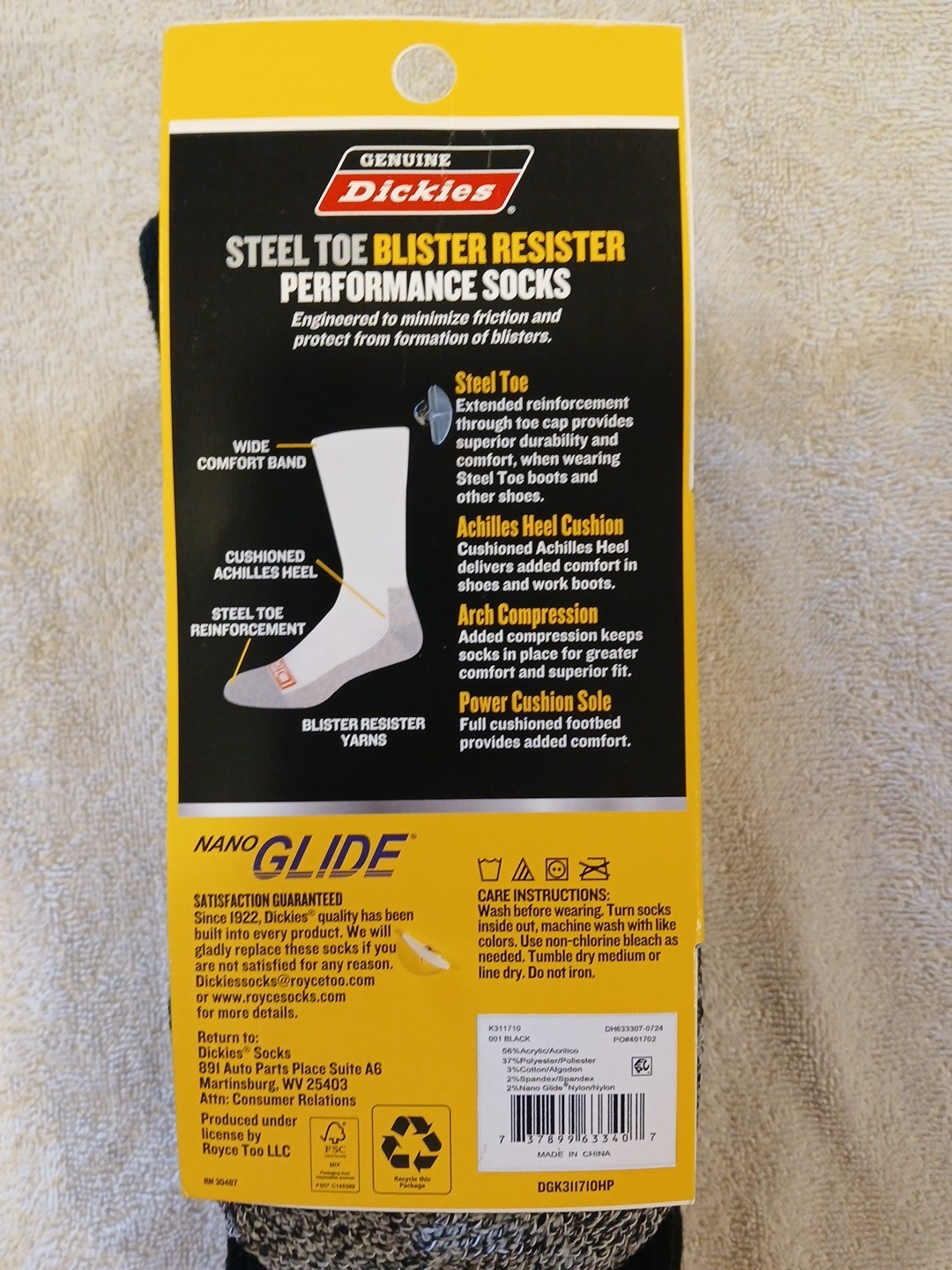 New 3 Pair Dickies Steel Toe Crew Performance Work Socks Nano Glide BLACK Sz6-12