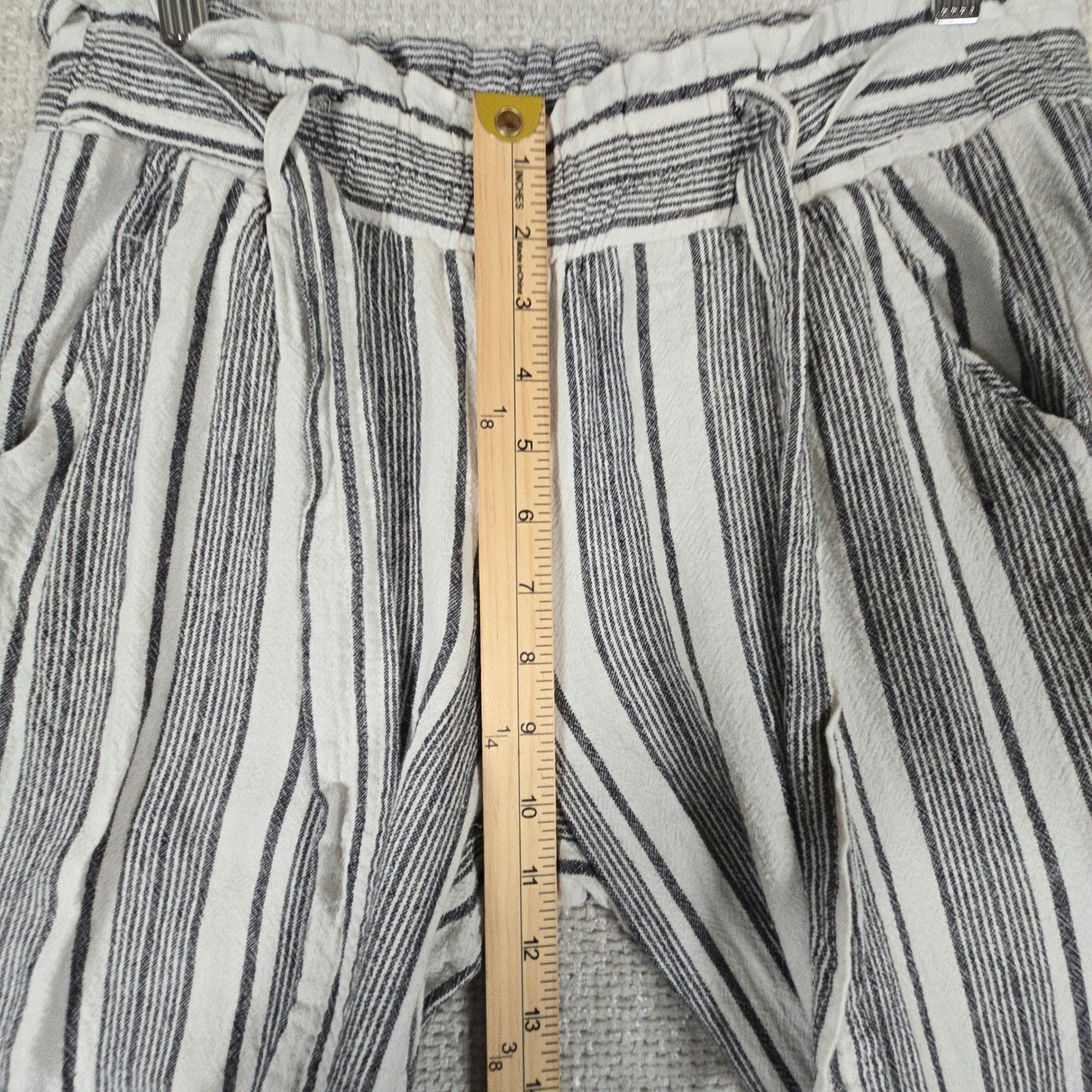 Rewind Womens Striped Linen Blend Wide Leg Paperbag Waist Pants Black White M