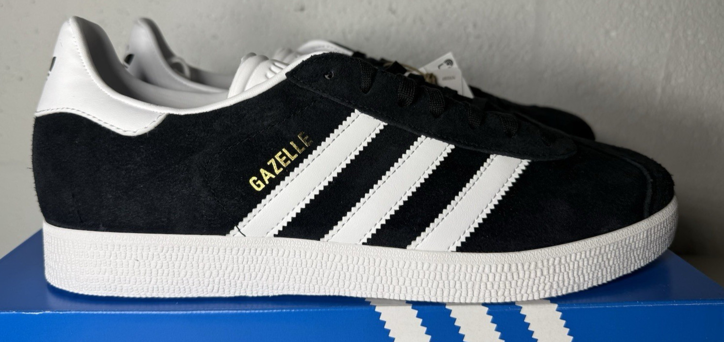 adidas Originals Gazelle Black White Gold BB5476 Men Size 8-13 Brand New Trainer