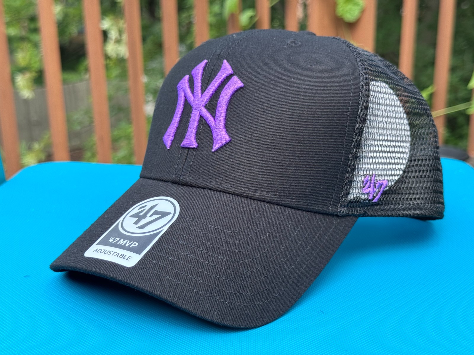 New York Yankees ’47 MVP Trucker Adjustable Cap Hat MLB $36 Purple EMB Black
