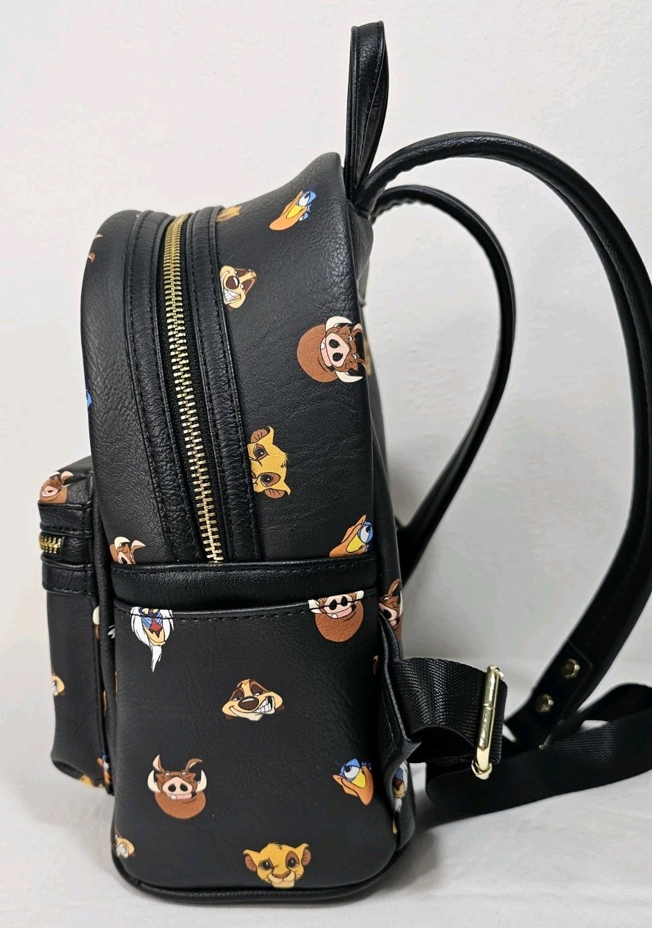 Loungefly Lion King Simba Timon Pumbaa Rafiki Faces Black Mini Backpack EUC