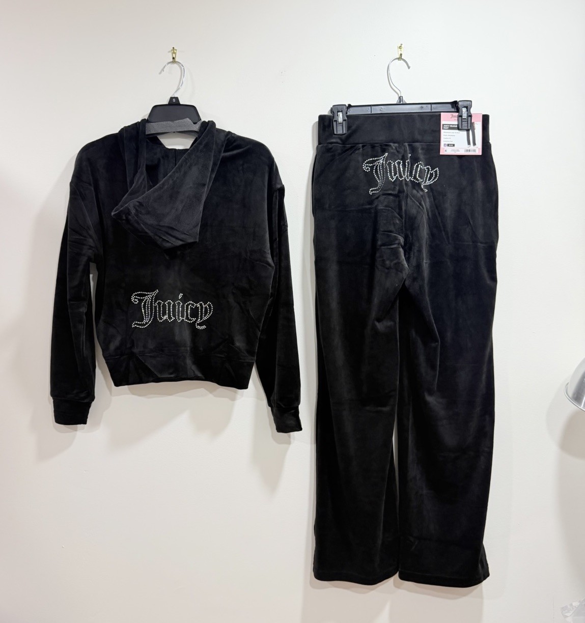 NWT Juicy Couture Velour Tracksuit Set Black Rhinestone Logo Size S