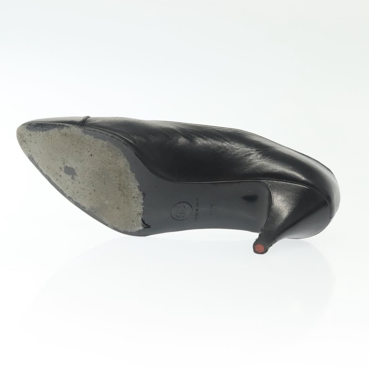 CHANEL pumps High heels Leather 35 1/2 Black CC Auth ti3388