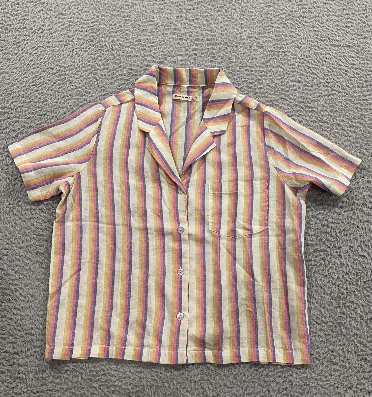 Marine Layer Shirt Womens XS Linen Blend Striped Button Up Summer 2022 Casual