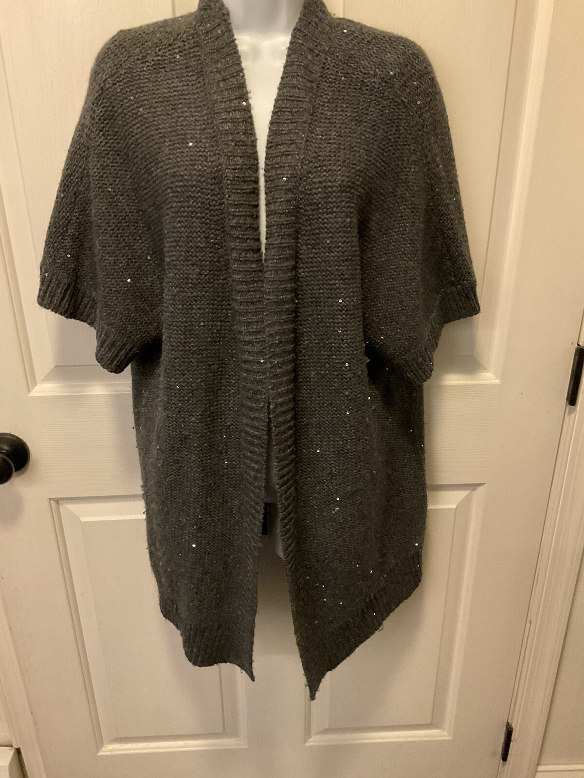 Talbots Woman 2X S/Sleeve edge to edge cardigan Gray W/tiny sequins