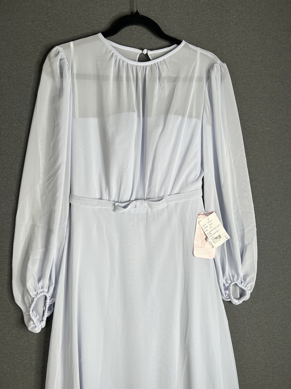 DESSY Chiffon Gown Bridesmaid Full Length Dress Silver Dove Puff Sleeve Women 2R