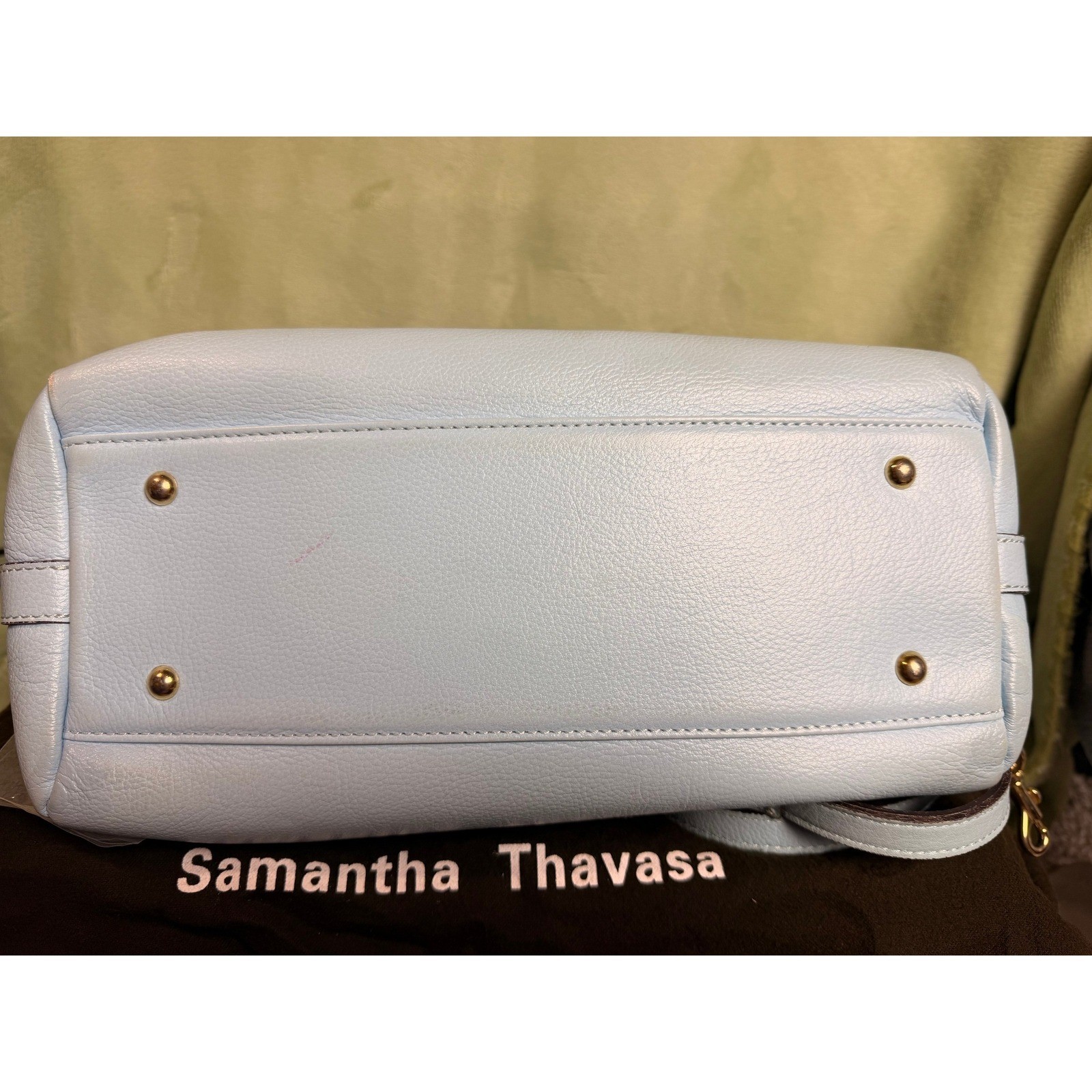 Samantha Thavasa Light Blue Pebbled Leather Satchel Bag with Gold Hardware
