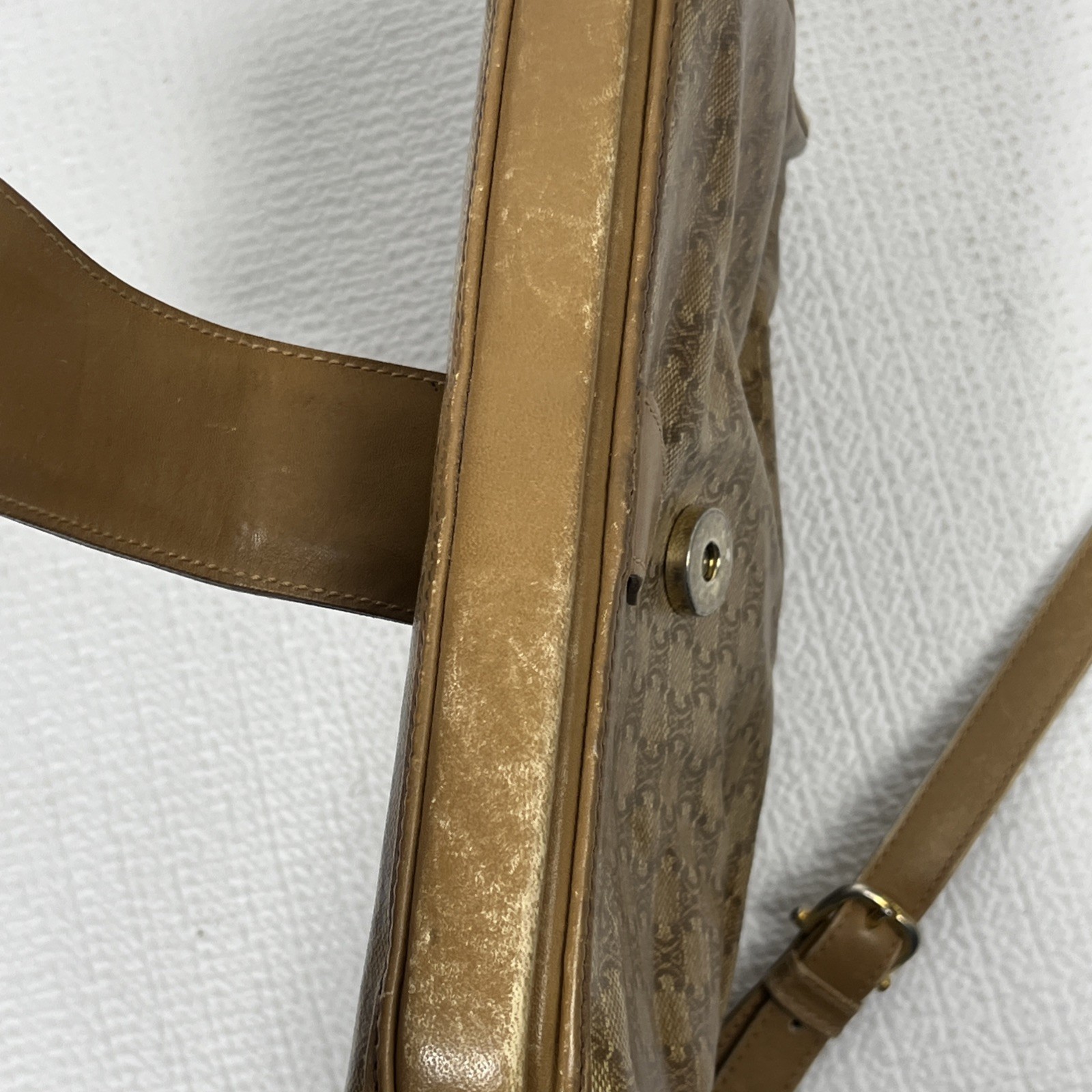 VTG CELINE Paris Macadam Monogram Leather Crossbody Bag Brown Trim