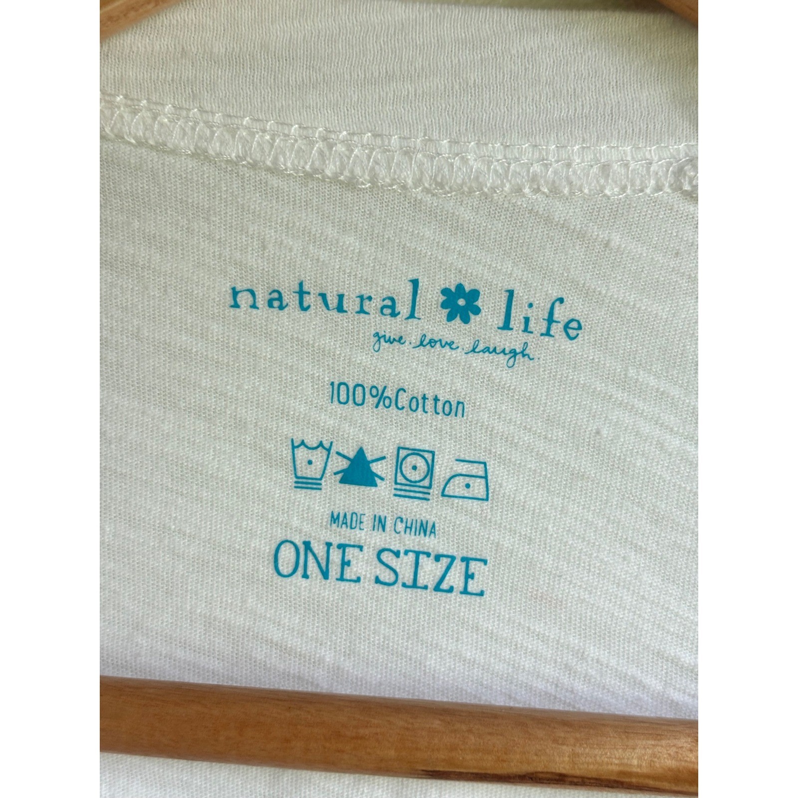 Natural Life Floral Graphic Tee Oversized White Slub Cotton Boho Shirt One Size