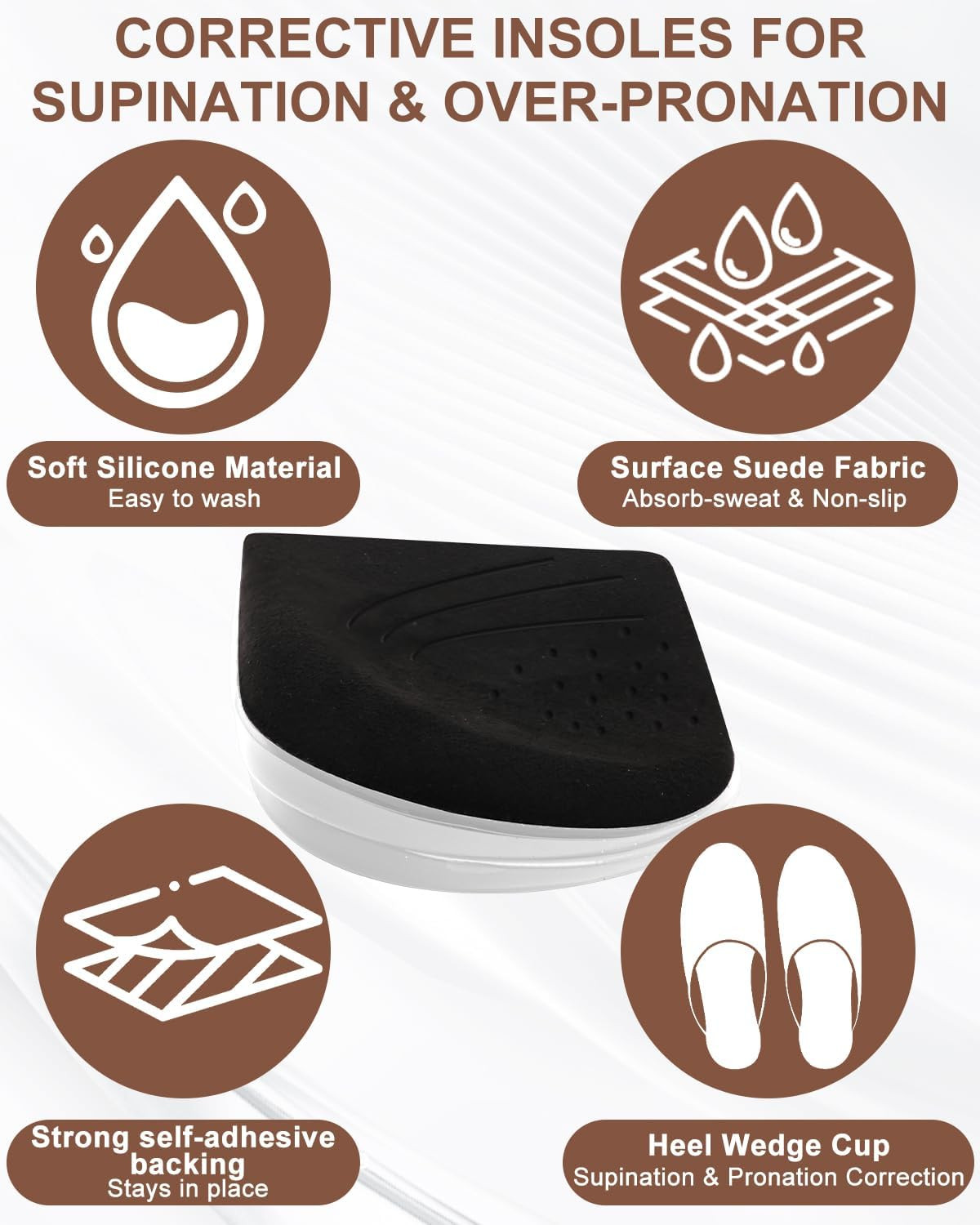 2 Pairs 3 Layer Corrective Insoles for Supination Overpronation Correction, Adhe