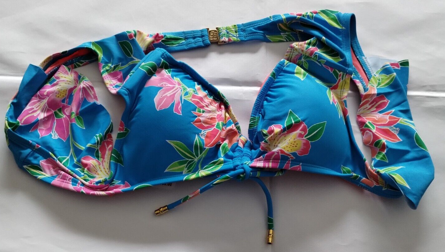 Tommy Bahama Azure Blue Sun Lilies Flutter Sleeve Top Size L/G