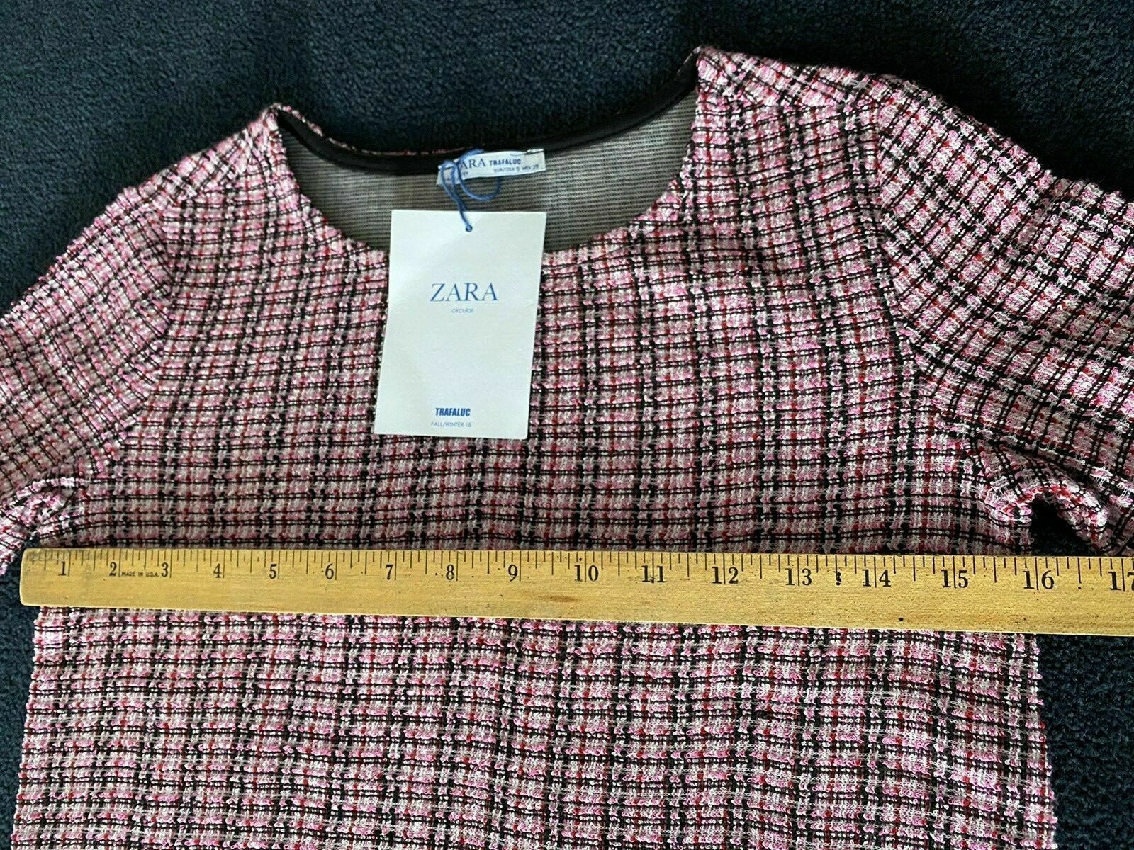 Zara Top Pink Tweed Shirt Boho Retro Mod Barbie Core Twee Preppy Valentines Day