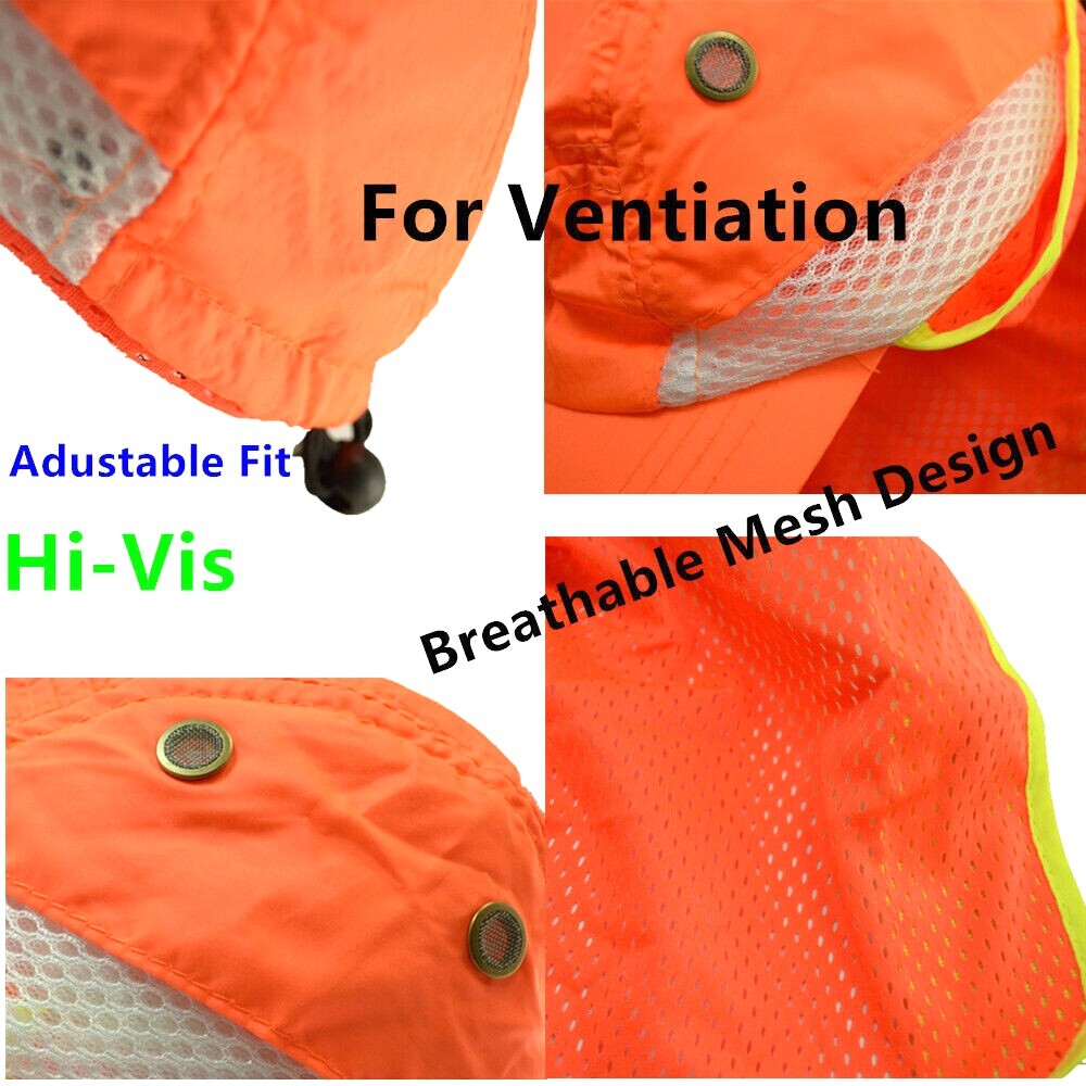 Hi Vis Reflective Safety Outdoor Work Bucket Baseball Cap Neck Flap Boonie Hats