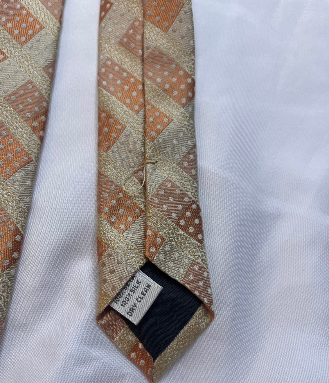 Lamberti Made in Italy 100% Silk Tie Gold Peach Geometric Polka Dot Necktie