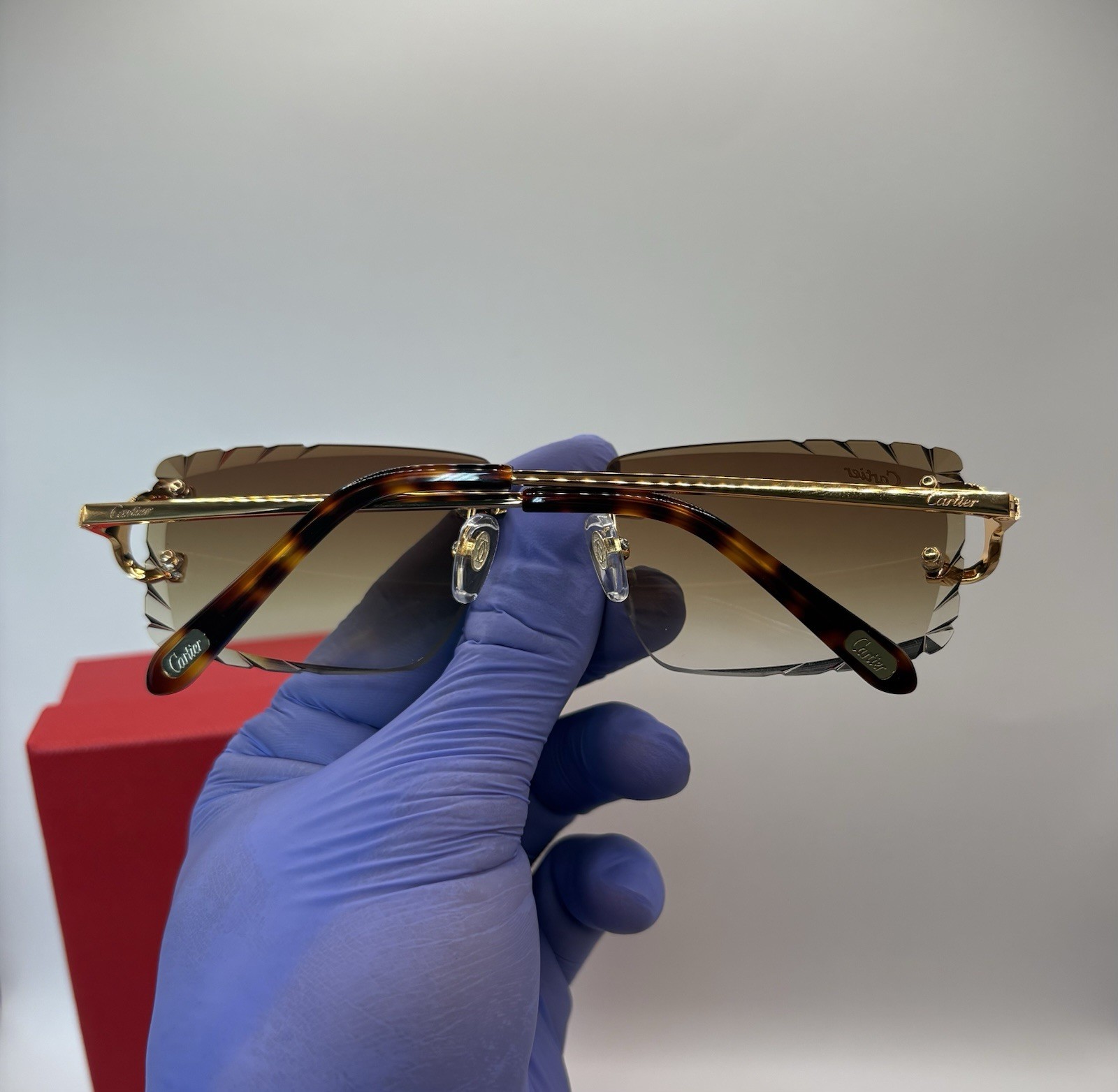Cartier Big C Diamond Cut Frameless BROWN By a Lens Gold Frame