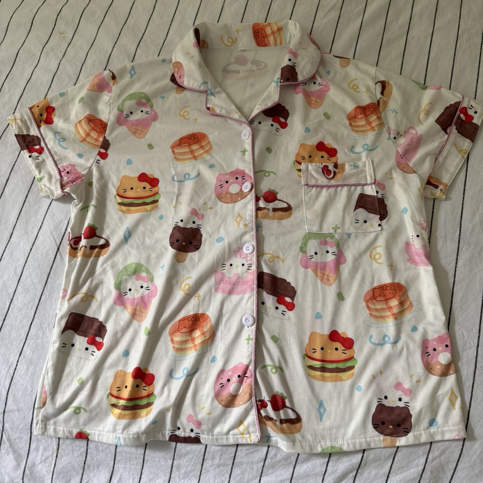 HELLO KITTY SANRIO STYLE PYJAMAS PJS SHORTS SLEEPWEAR TWO PIECE DONUT XL LOOK