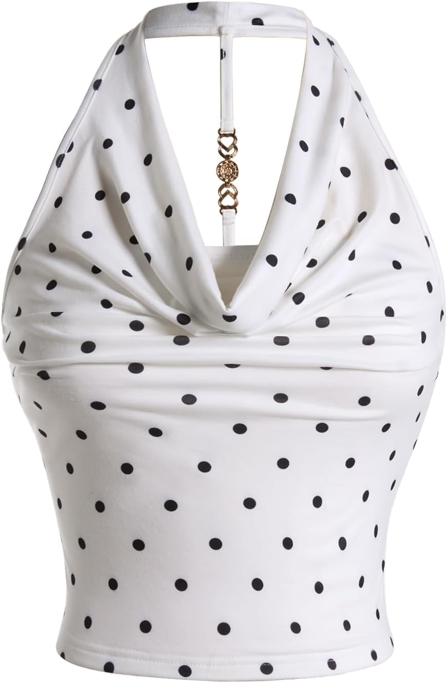 Milumia Women Cowl Neck Halter Soft Solid Tops Y2k Going Out Crop 2000s Backless