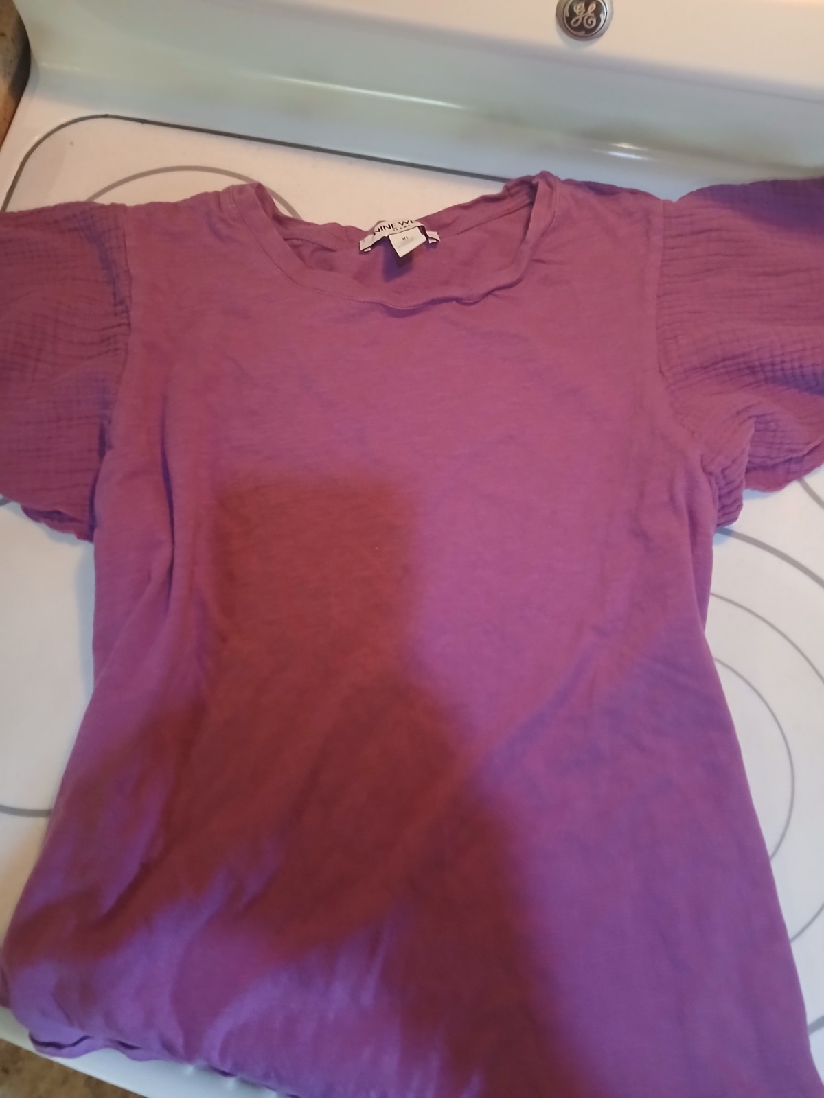 Nine West Women’s Purple Solid Scoop Neck Short Sleeve Pullover Top XL