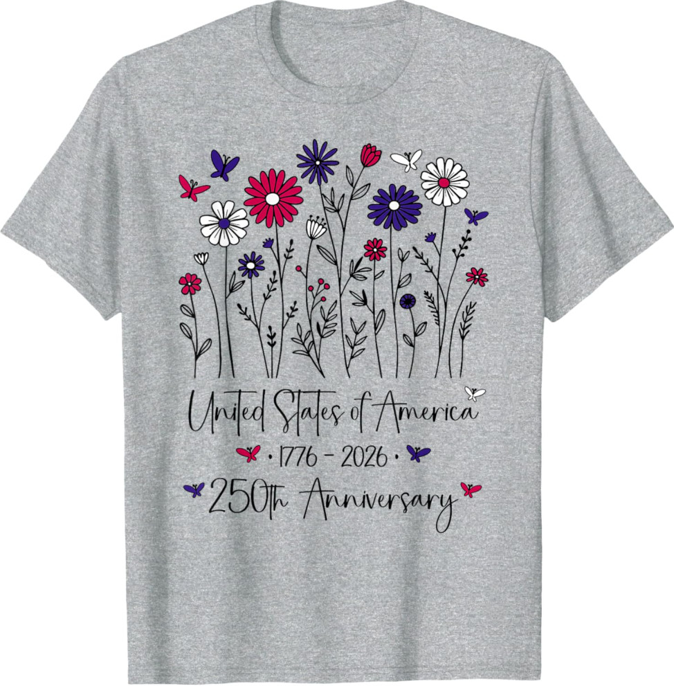 250th Anniversary USA Flowers 250 Years America 4th of July Unisex T-Shirt