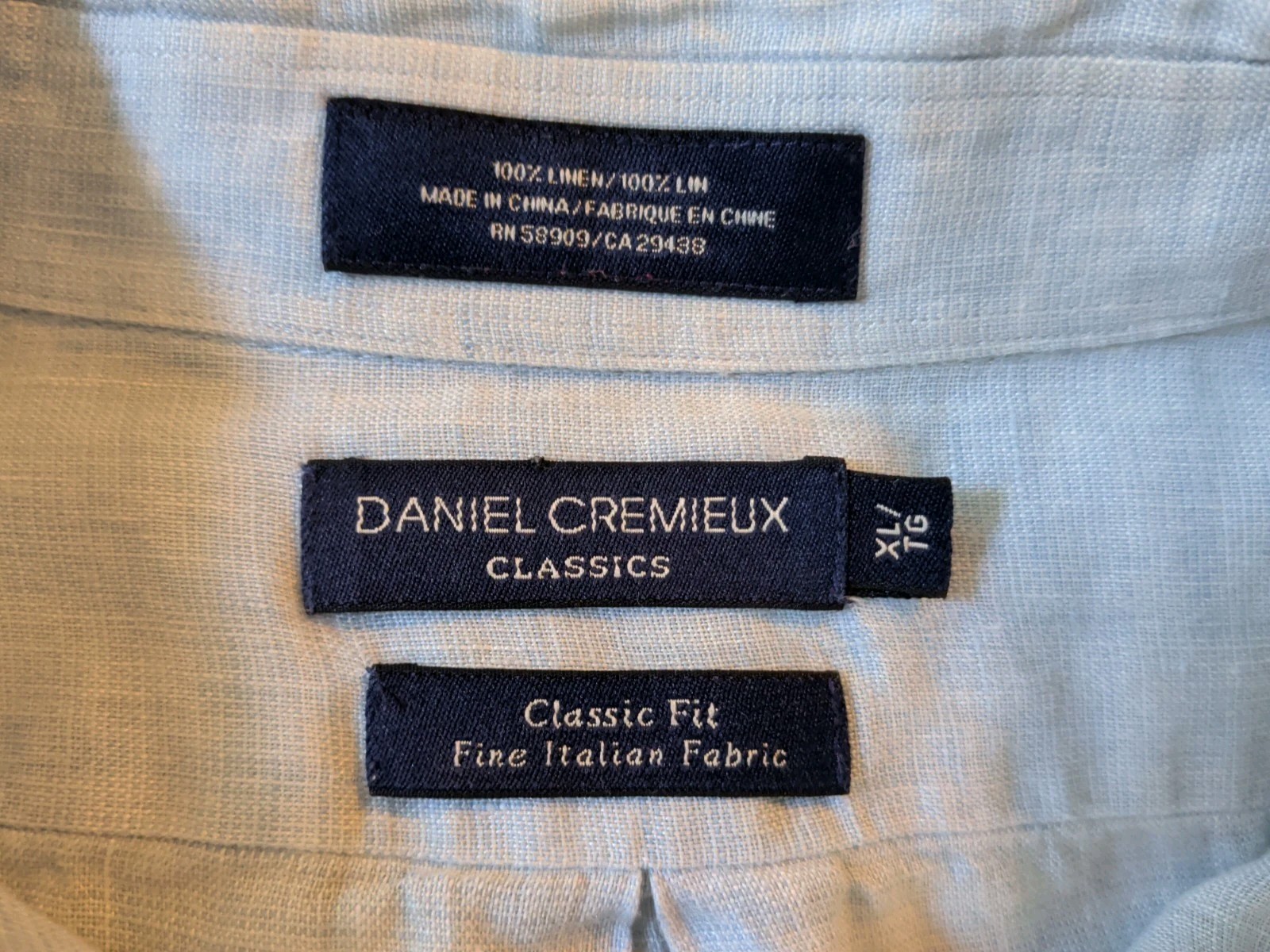 Daniel Cremieux Shirt Men’s X Large Blue 100% Linen Italian Classic Fit Pocket