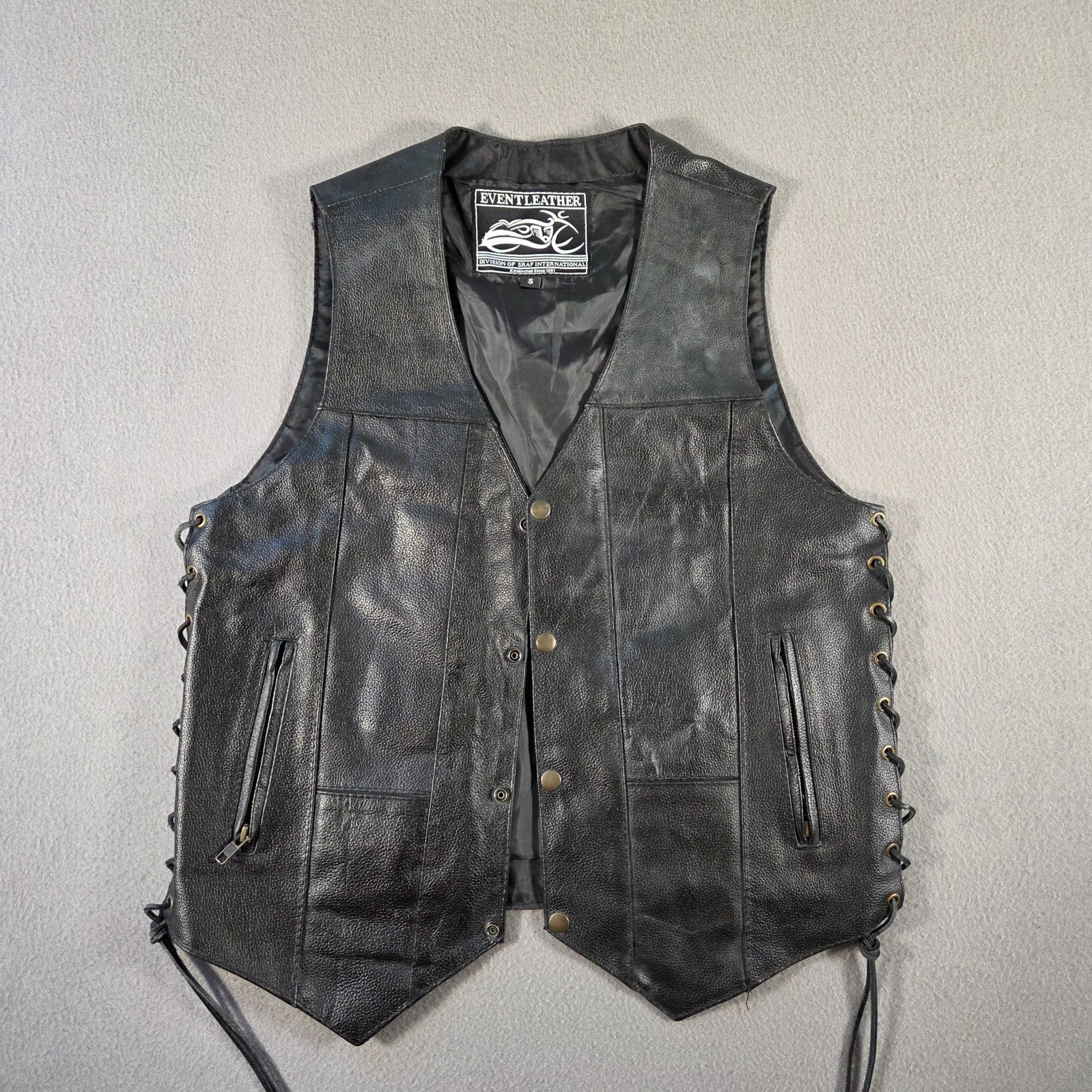 Event Leather Jacket Mens Small Black Vest Biker Motorcycle Lace Up Snap