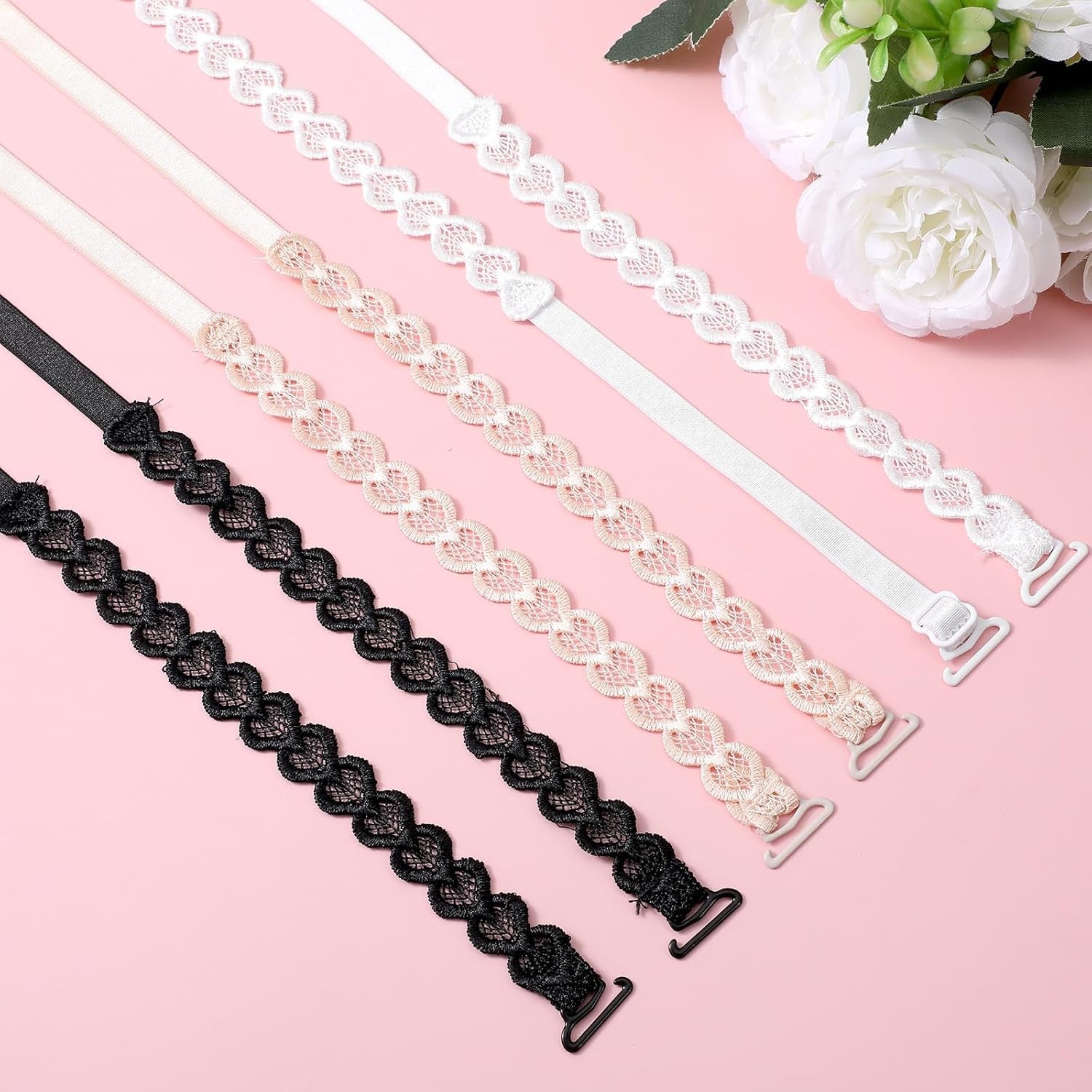 6 Pairs Decorative Heart Bra Straps Adjustable Replacement for Strapless Dress