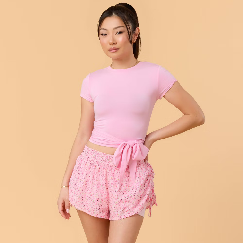 Blogilates Women Mommy & Me Tiny Bows Shorts – Pink Floral Print