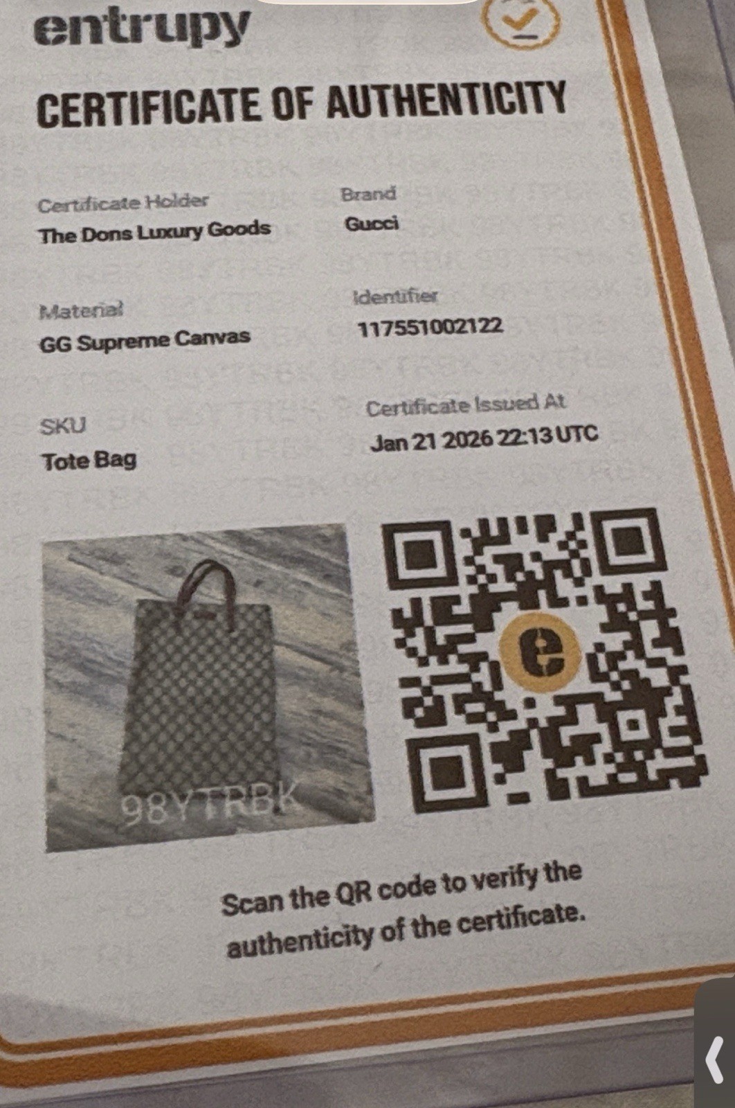 Gucci GG Supreme Medium Tote Beige Brown Red Double Leather Handles COA