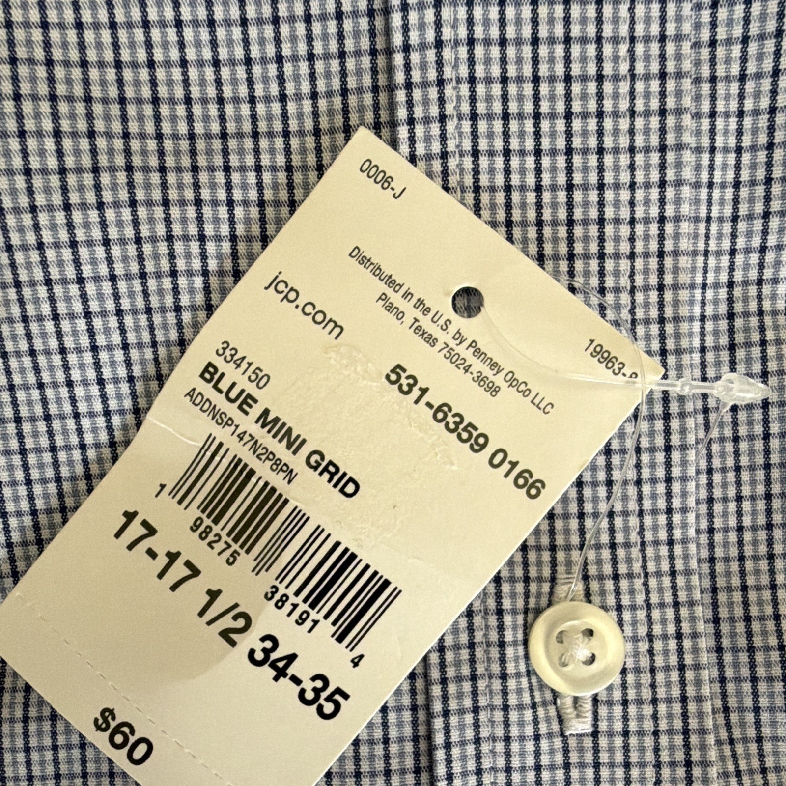 Stafford Smart Tech Poplin Grid Dress Shirt Blue XL 17-17.5 34-35