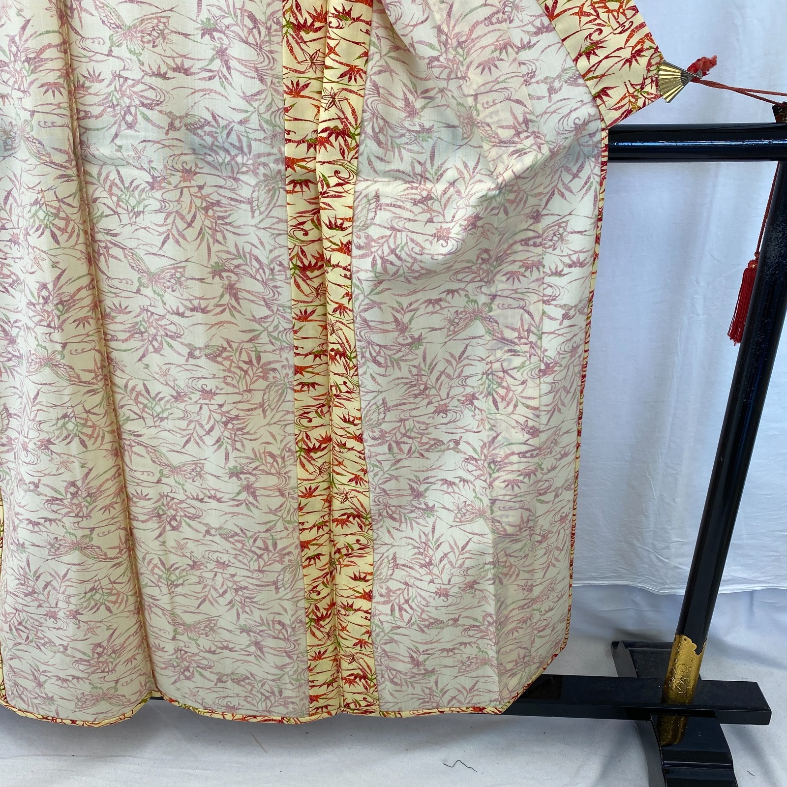 Japanese Vintage Kimono Polyester yellow No Lining Komon Traditional Length 61in