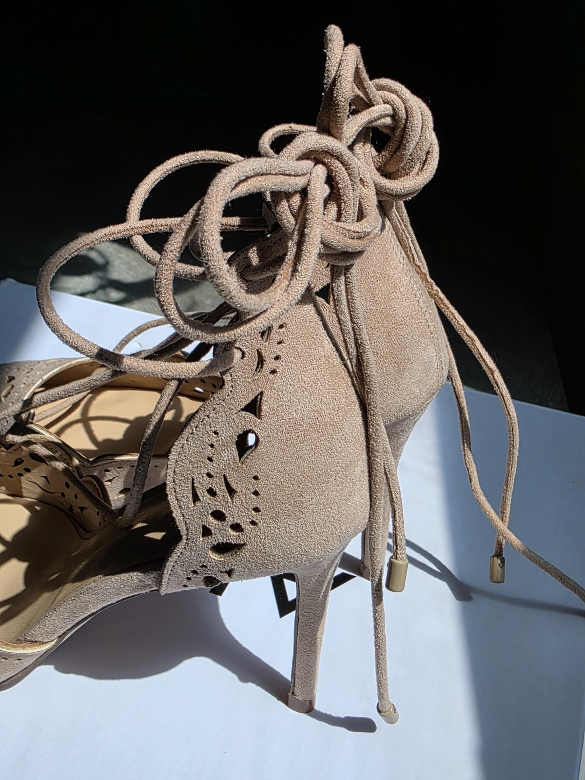 ALDO Antoinette Size 6 Nude Beige Suede Lace Up Stiletto Heels Pumps Never Worn