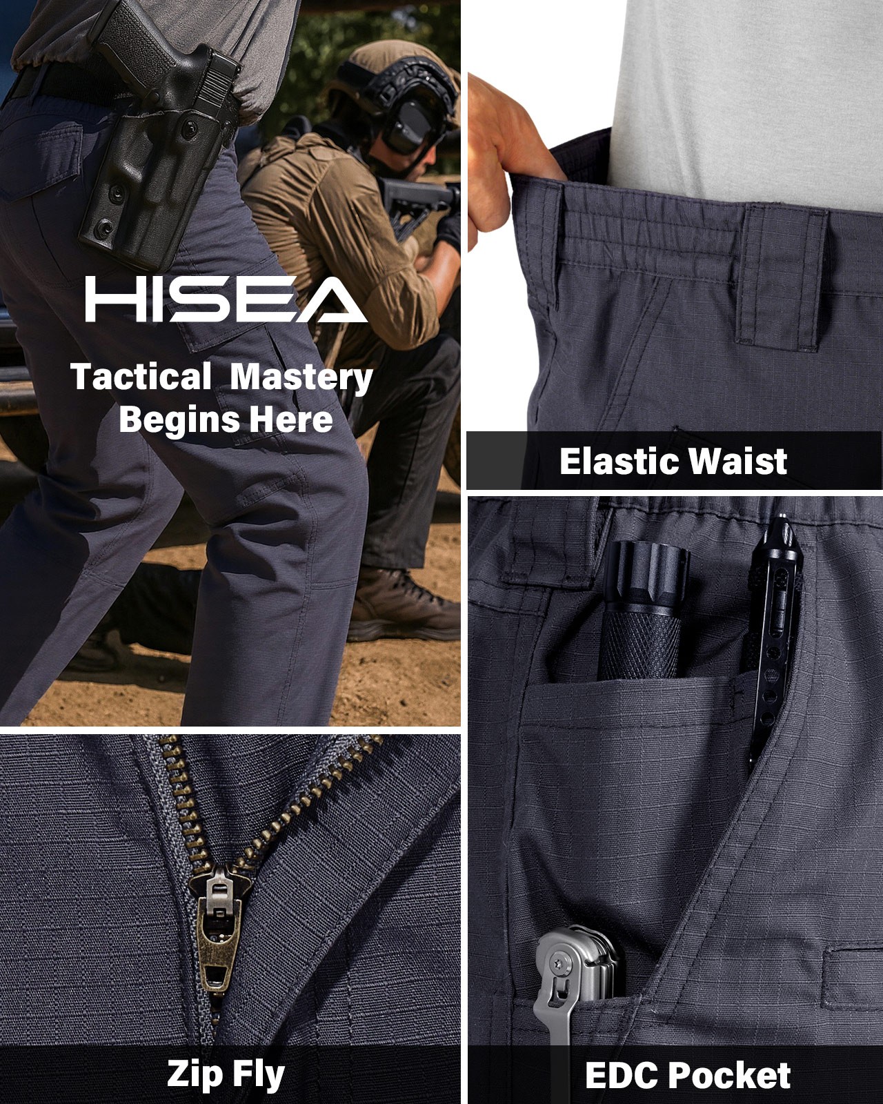 HISEA Men’s Ripstop Tactical Pants Water Resistant Work Cargo Pants 9 Pockets