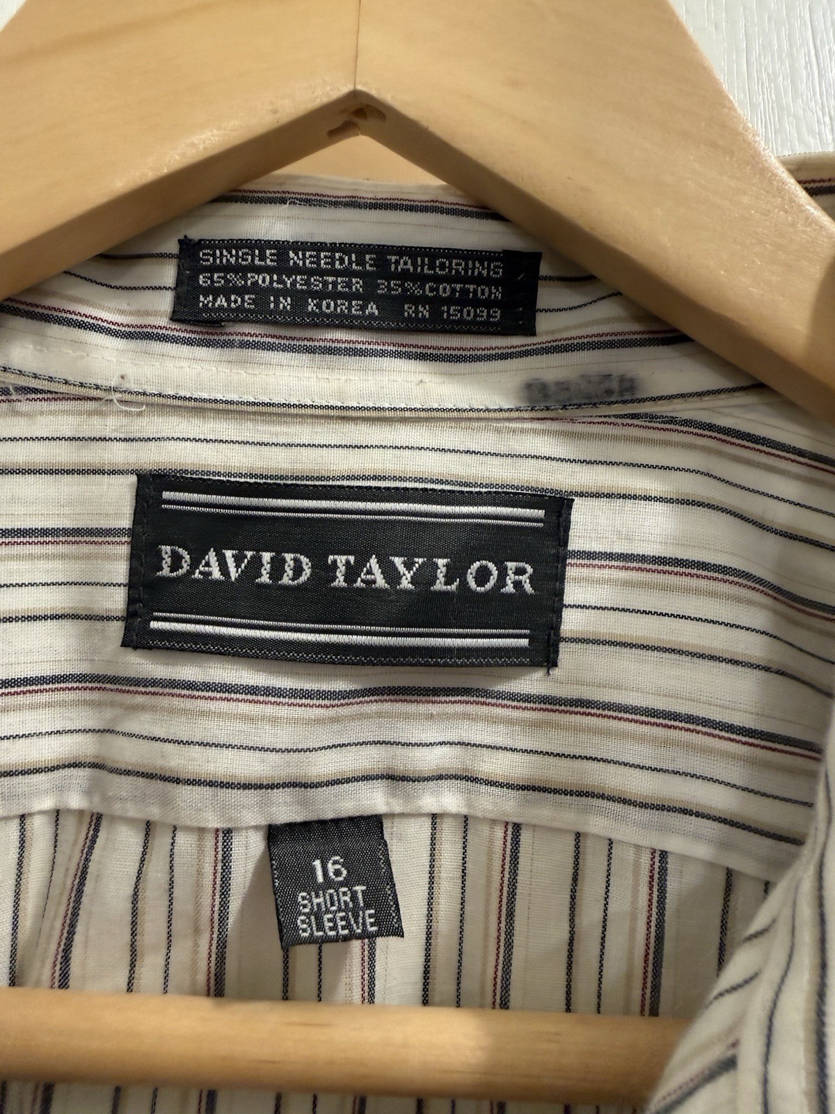 Vintage David Taylor Men’s Striped Short Sleeve Point Collar Button-Up Shirt 16