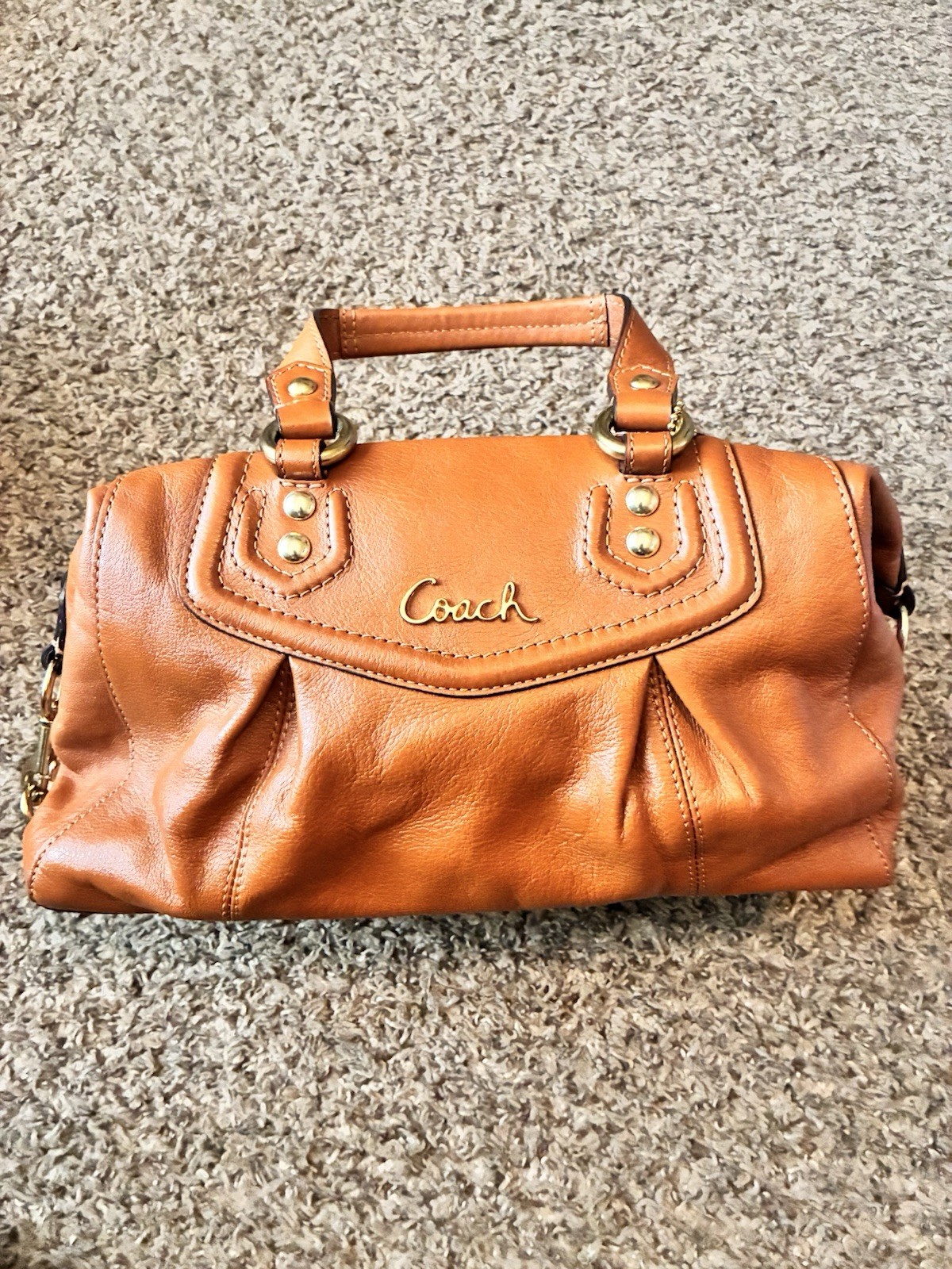 Coach Madison Brown Satchel Top Handle Bag Zip Gold Hardware Charm Pockets