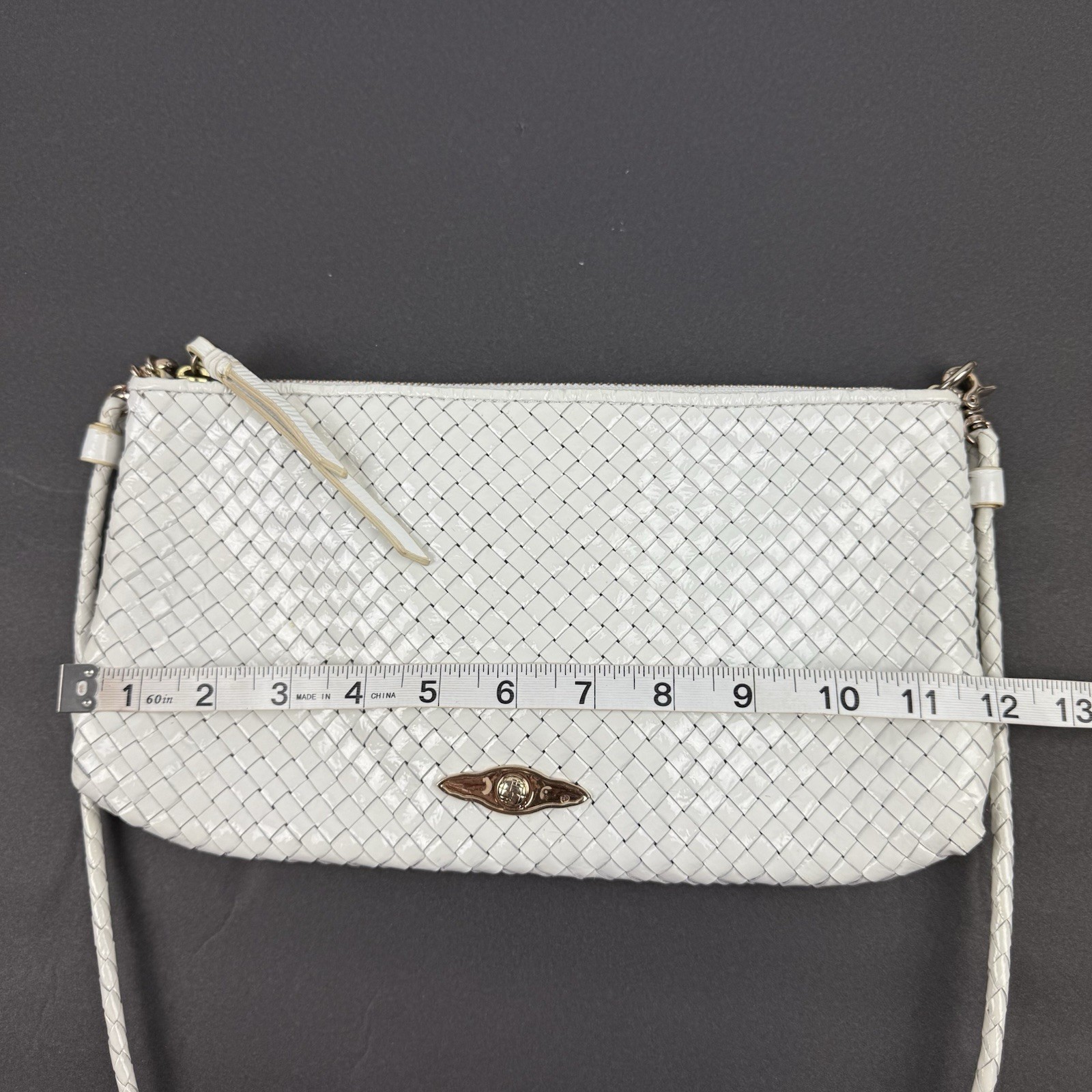Elliott Lucca Handbag White Leather Intrecciato Weave Crossbody Artisan Boho