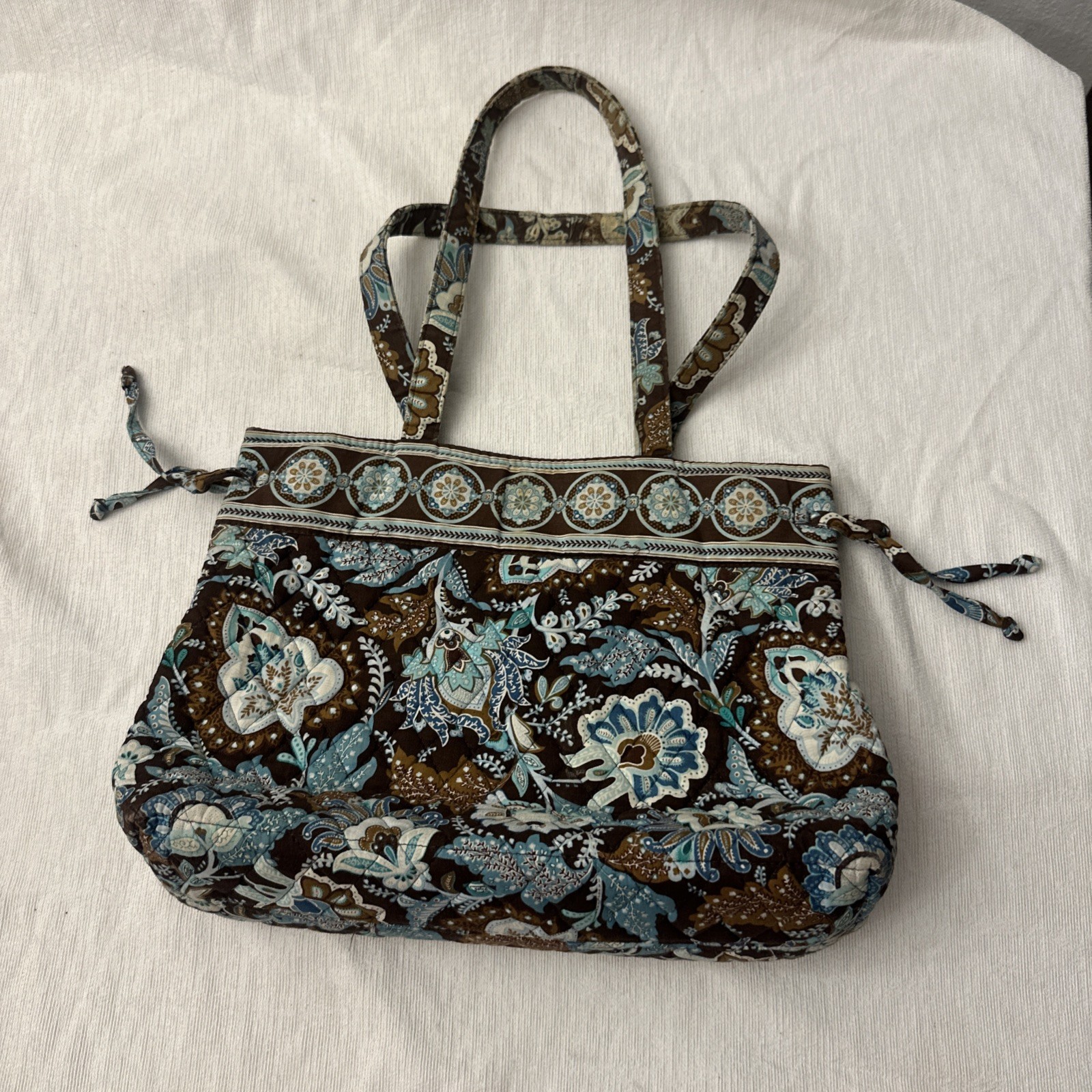 Vera Bradley Java Blue Retired Tote Quilted Floral Paisley Brown Turquoise Bag